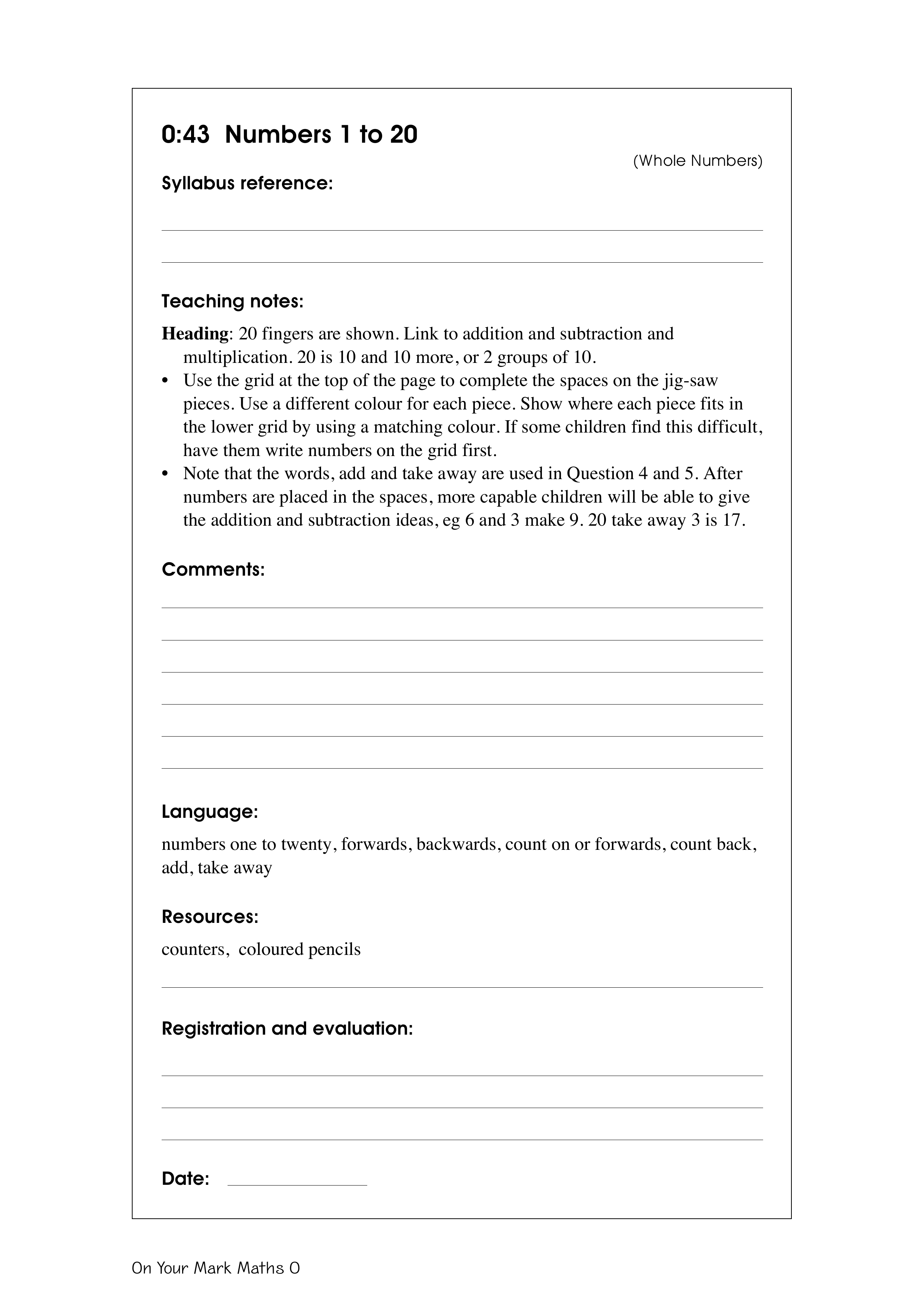 Numbers 1 to 20 — worksheet preview