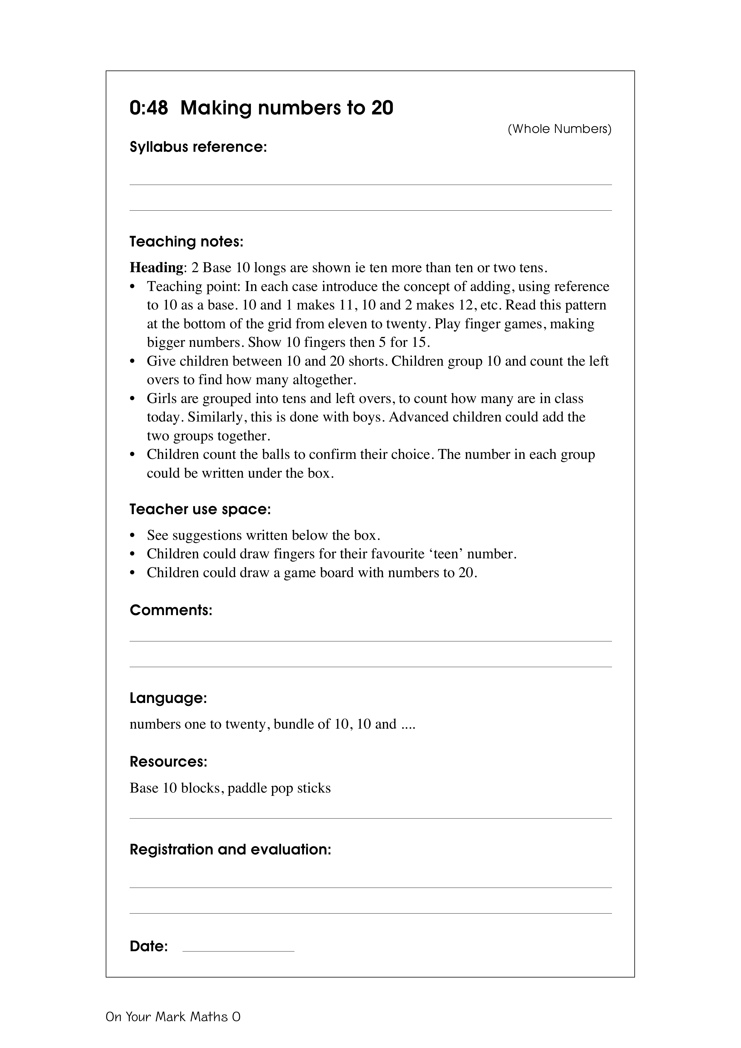 Making numbers to 20 — worksheet preview