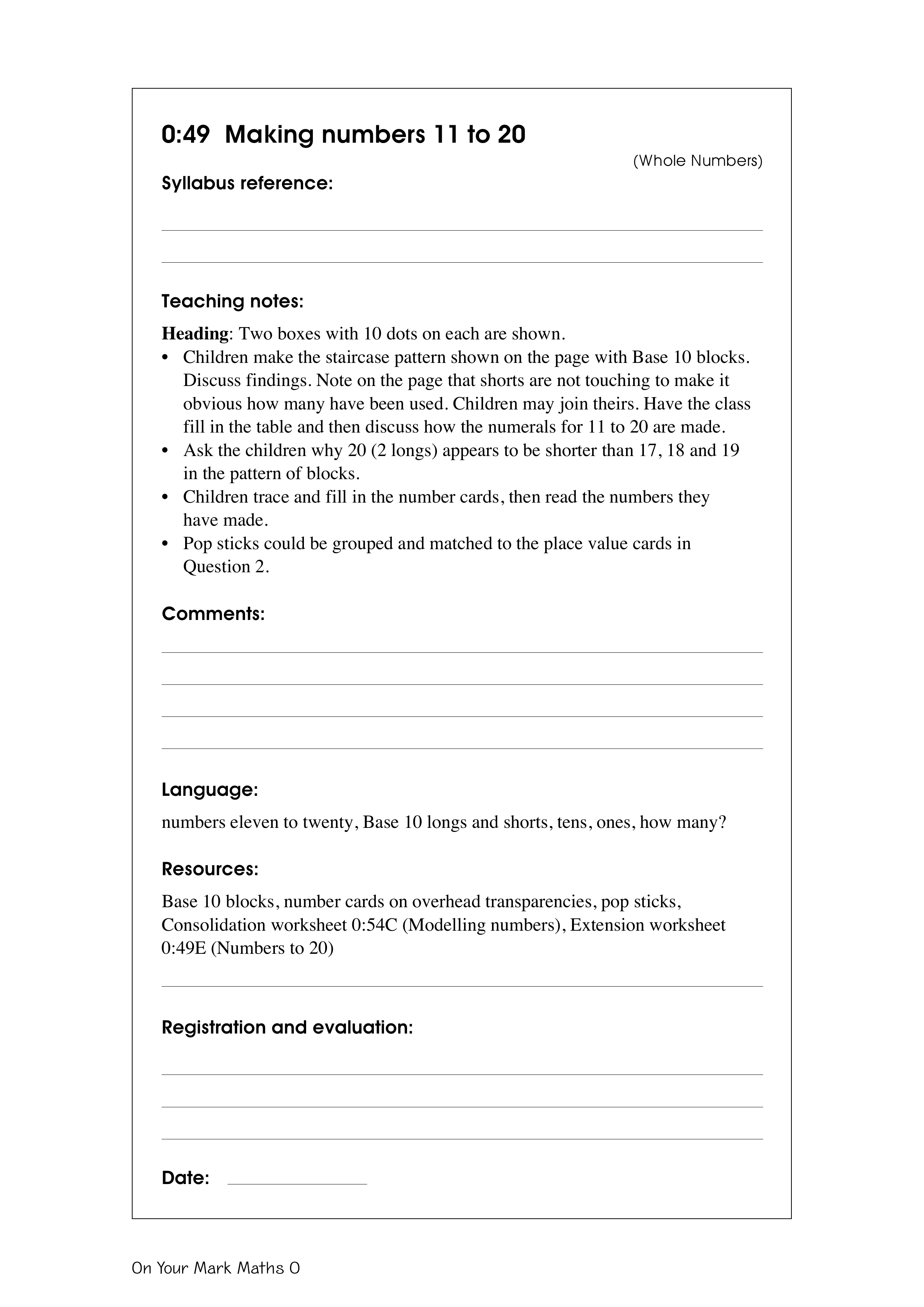 Making numbers 11 to 20 — worksheet preview