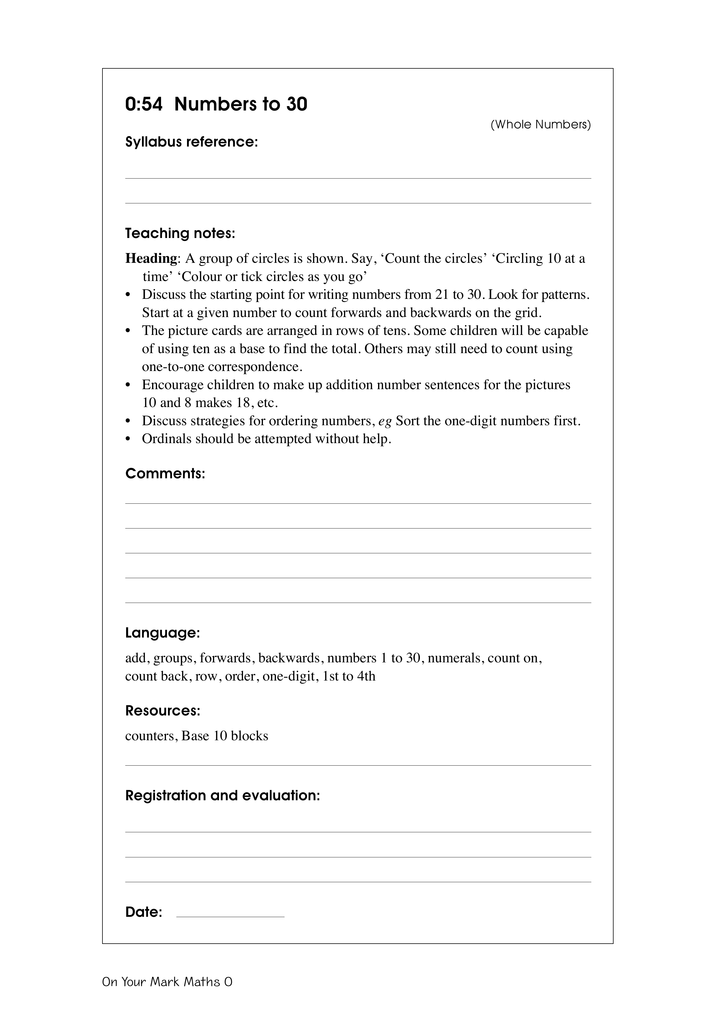 Numbers to 30 — worksheet preview
