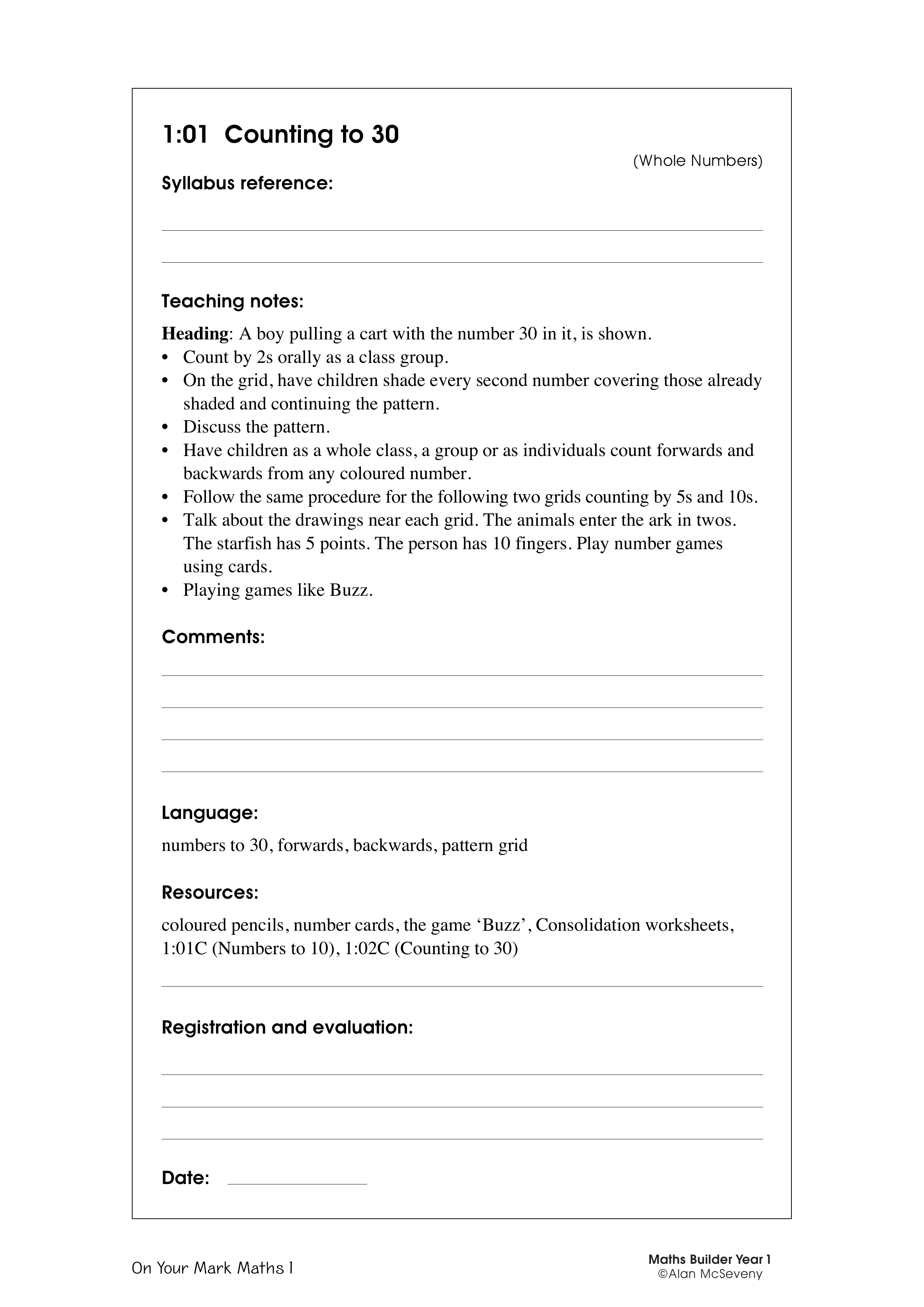 Counting to 30 — worksheet preview