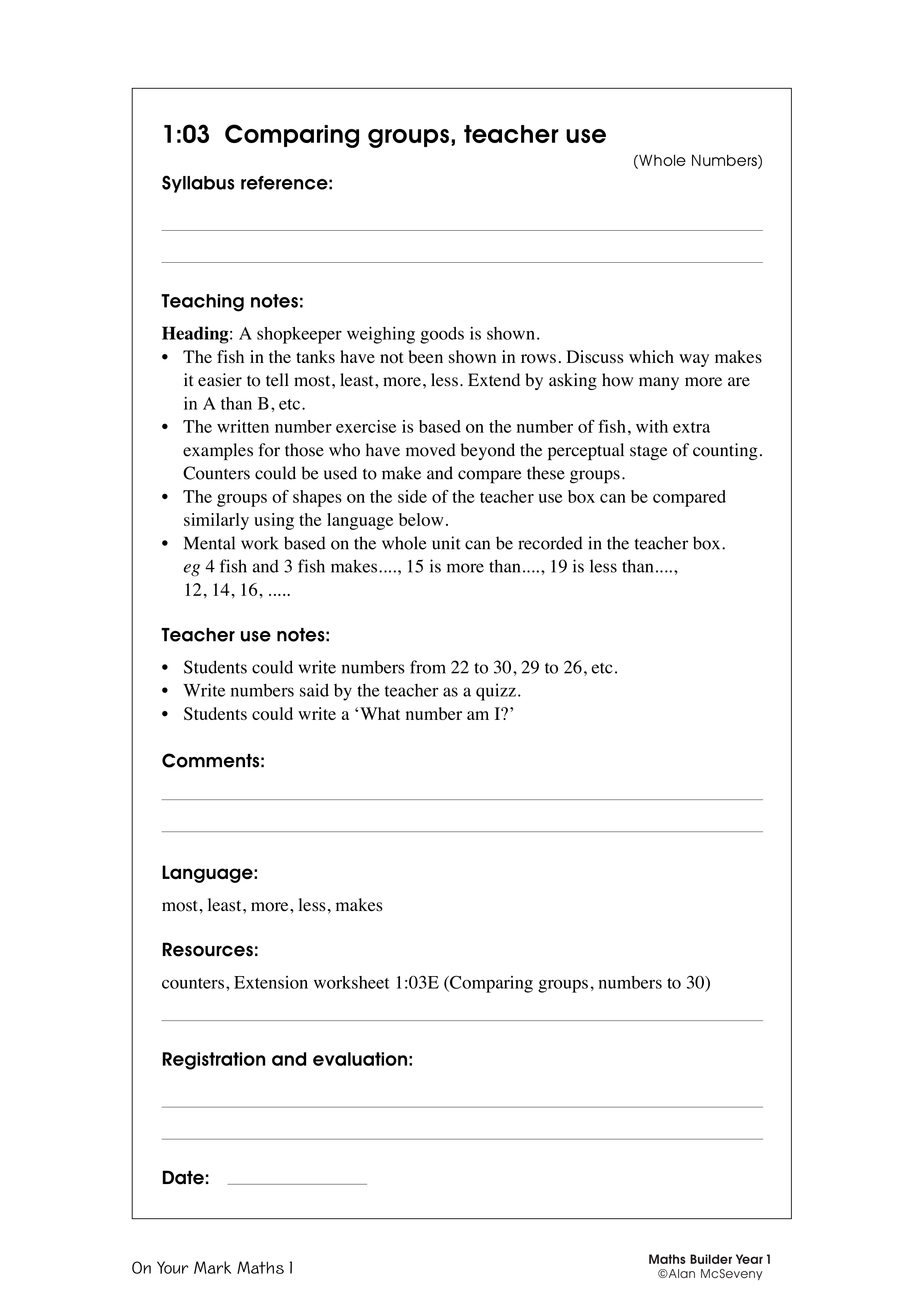 Comparing groups, teacher use — worksheet preview
