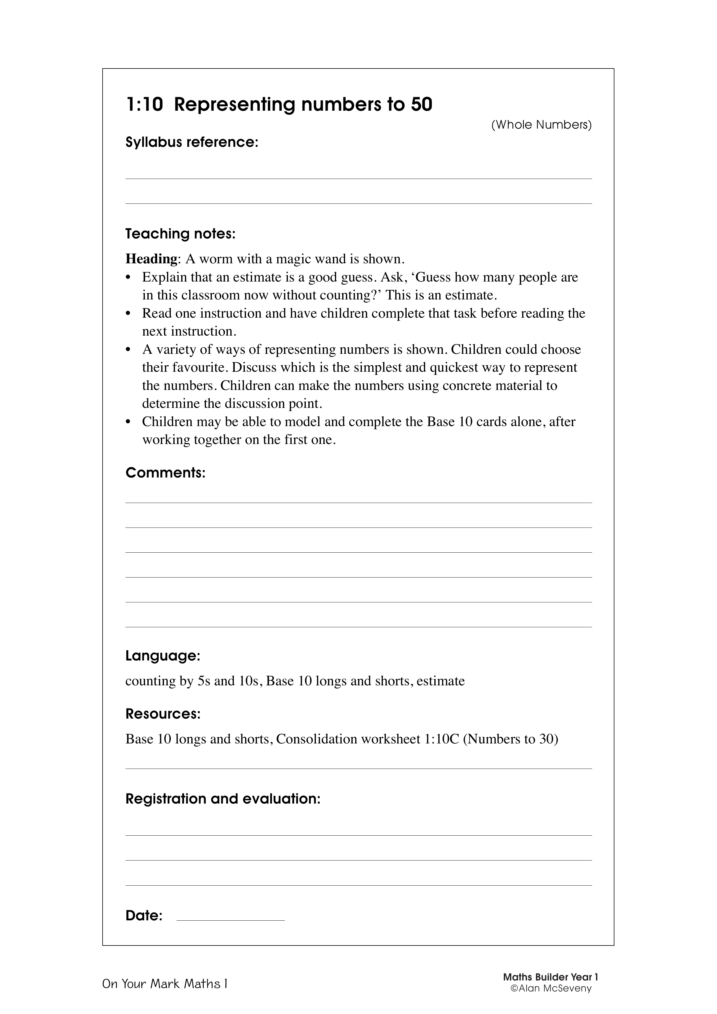 Representing numbers to 50 — worksheet preview