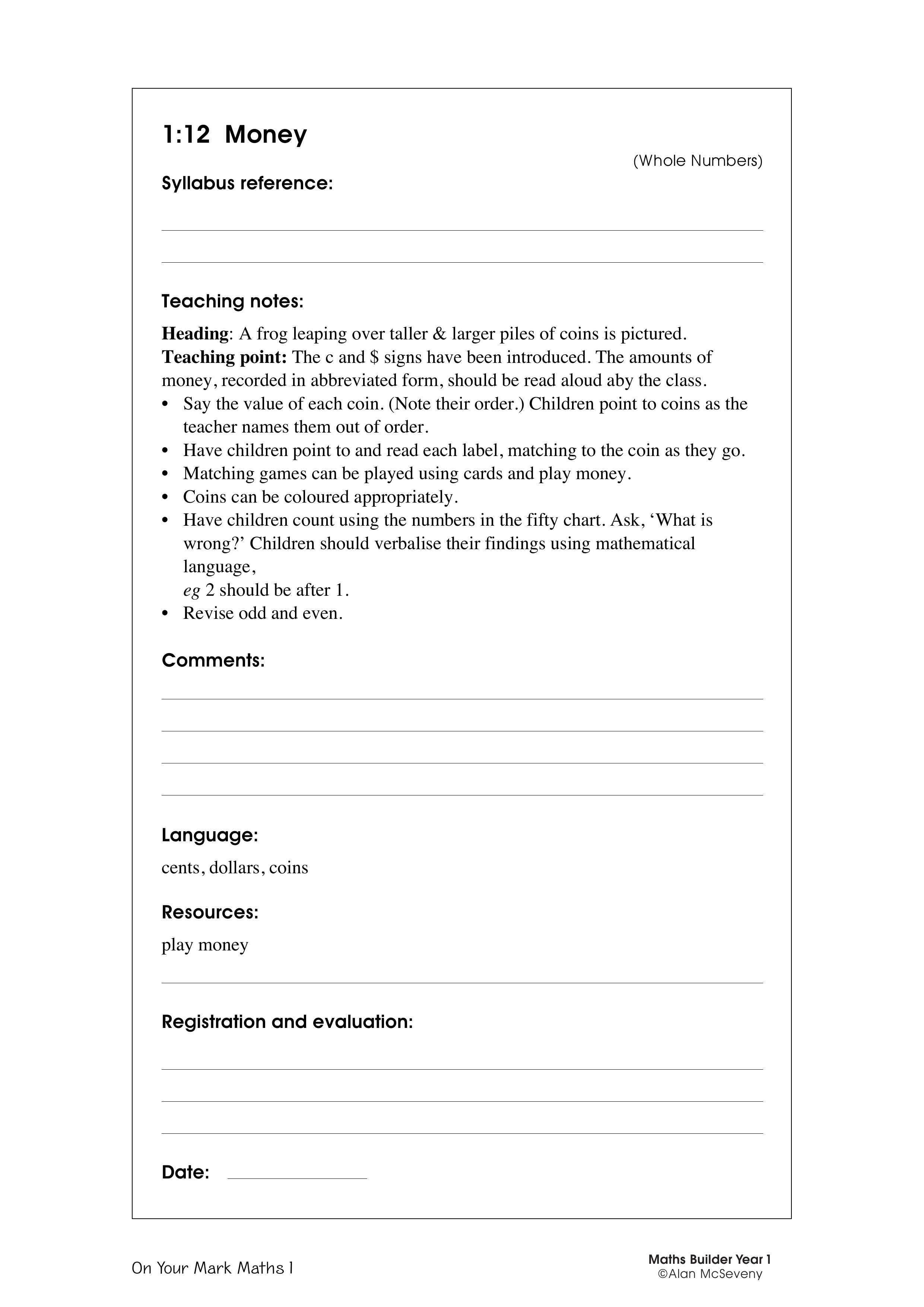 Money — worksheet preview
