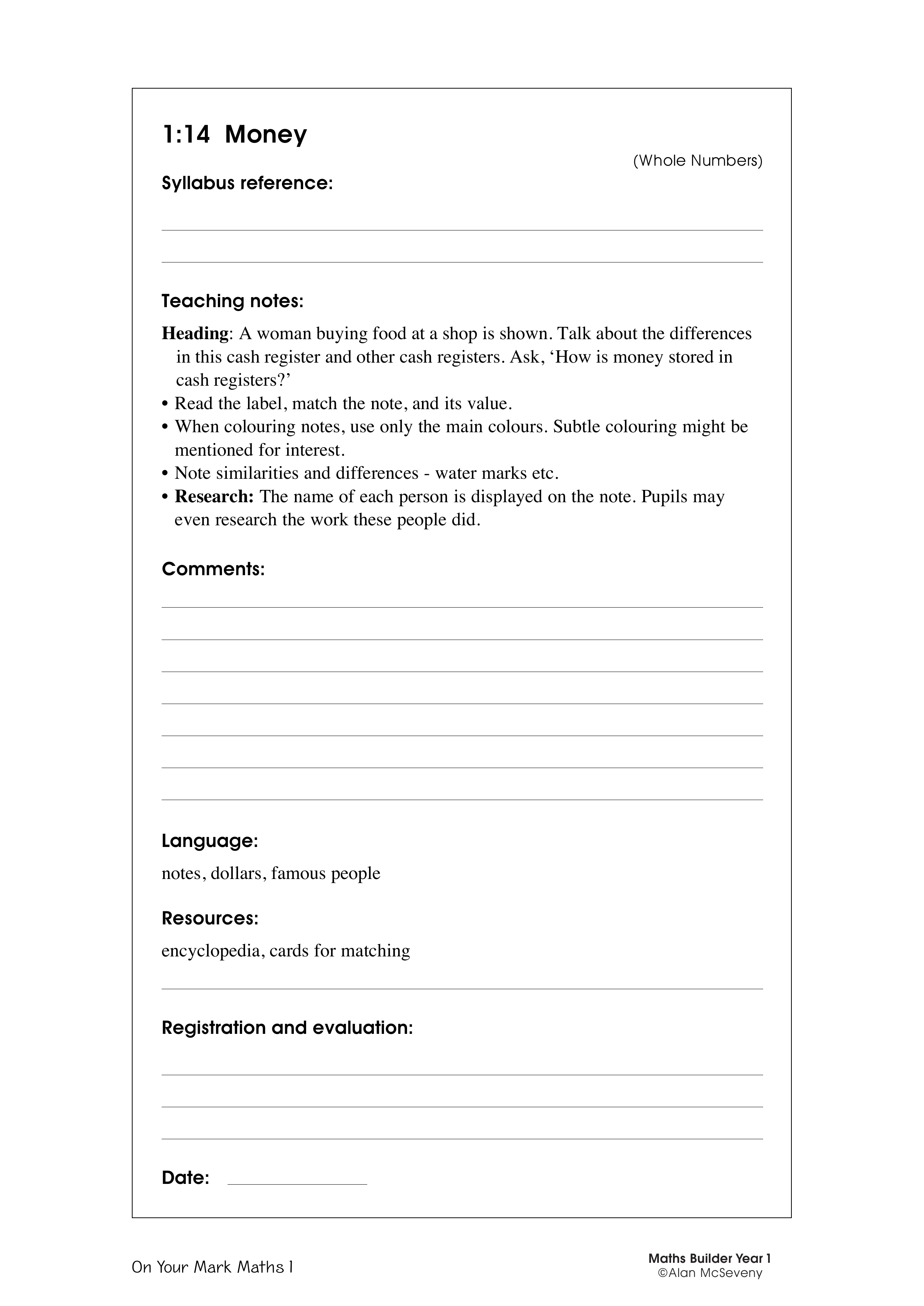 Money — worksheet preview