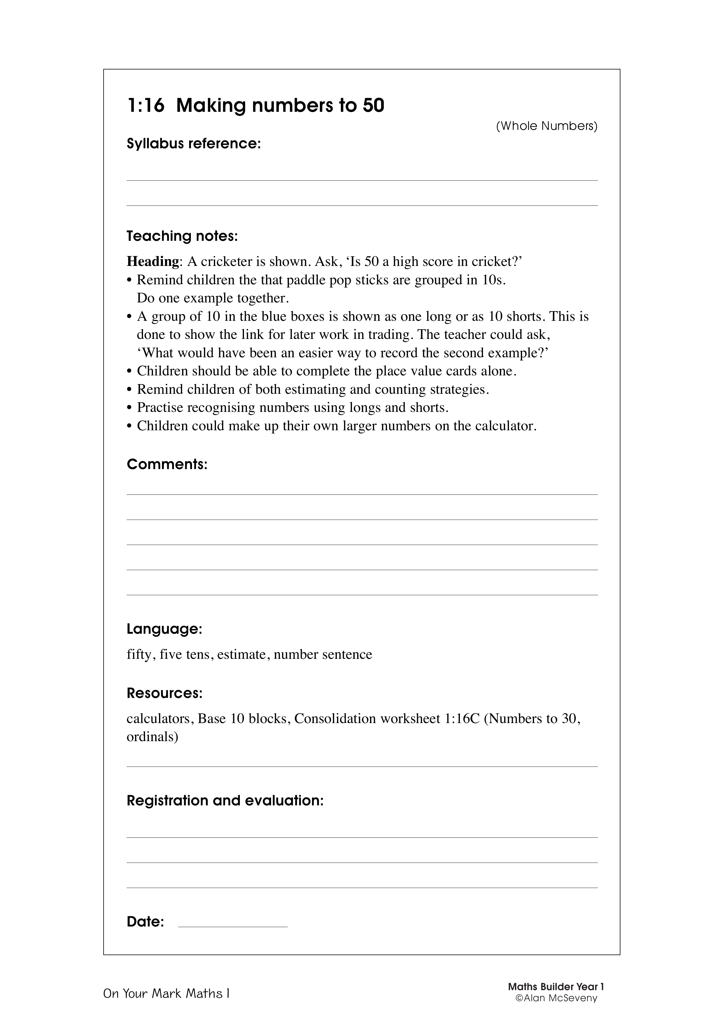 Making numbers to 50 — worksheet preview