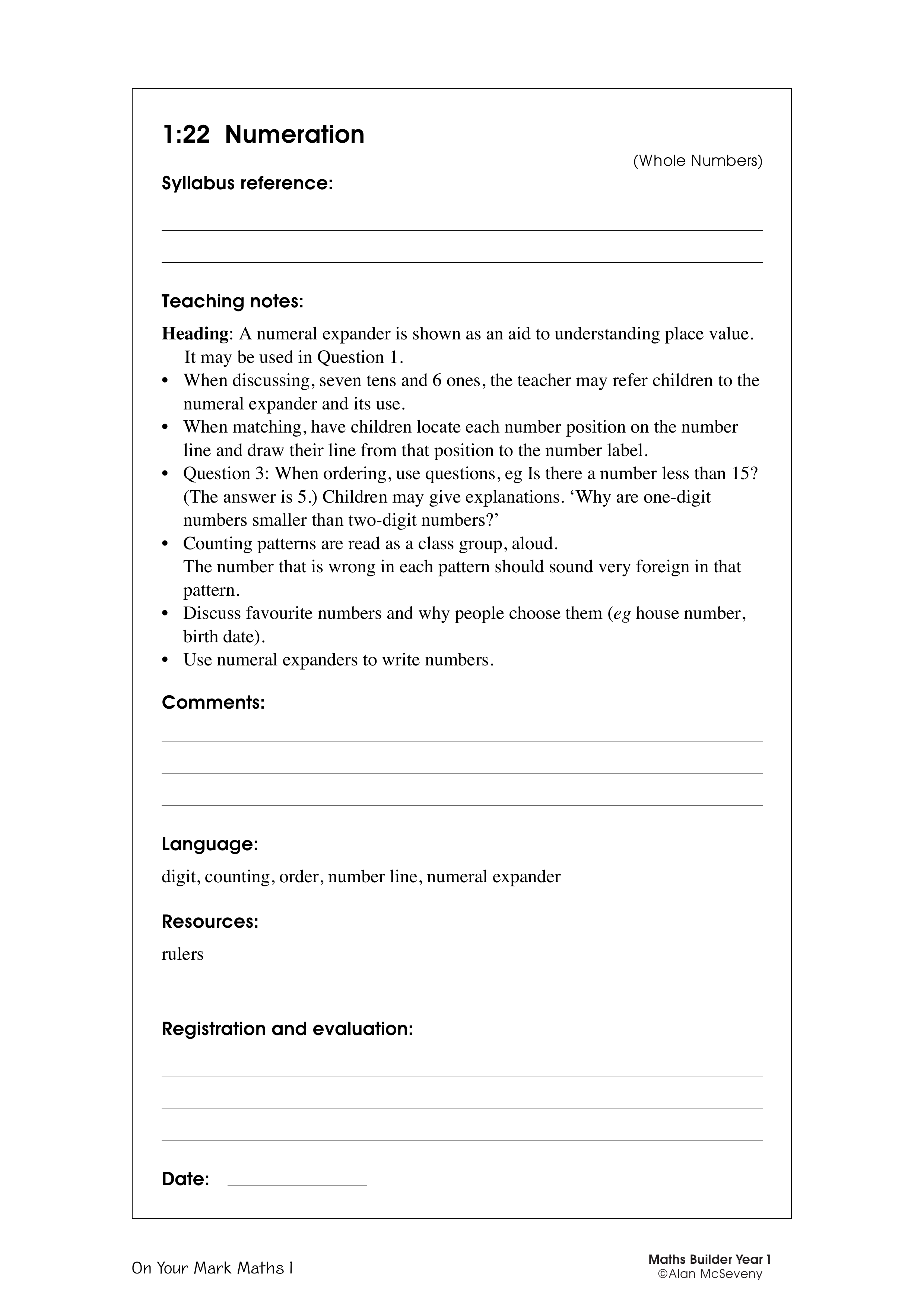 Numeration — worksheet preview