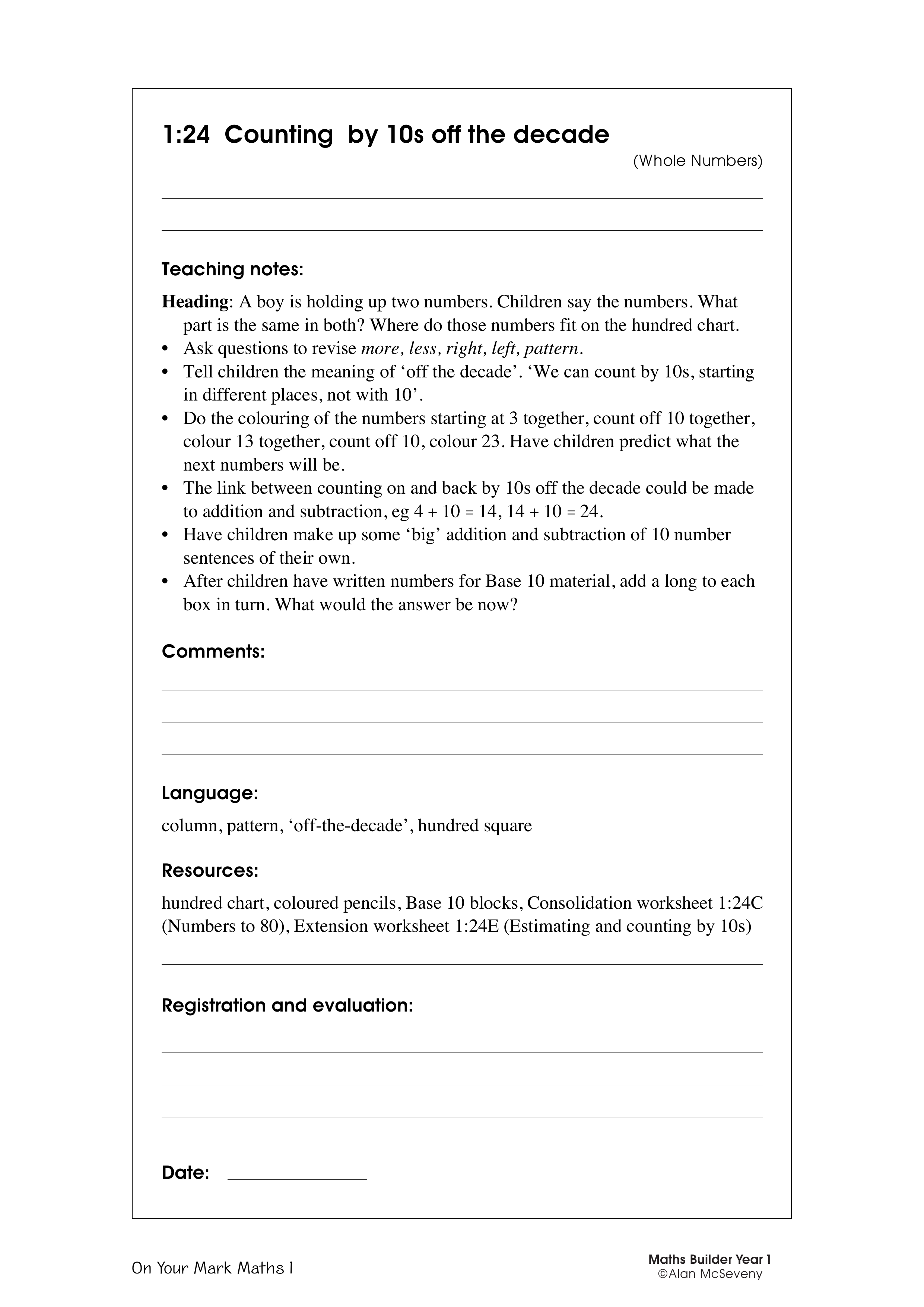 Counting by 10s off the decade — worksheet preview