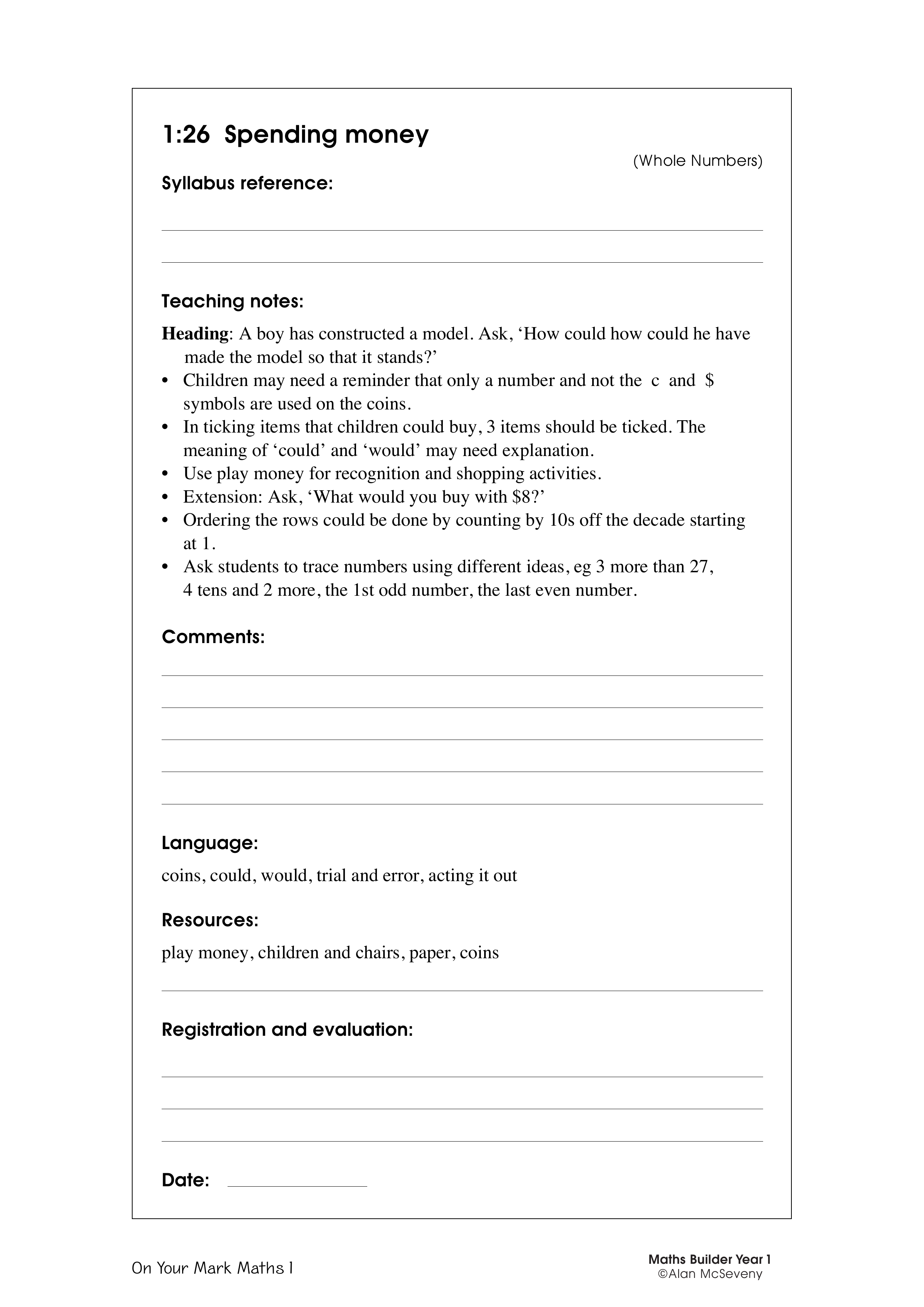 Spending money — worksheet preview