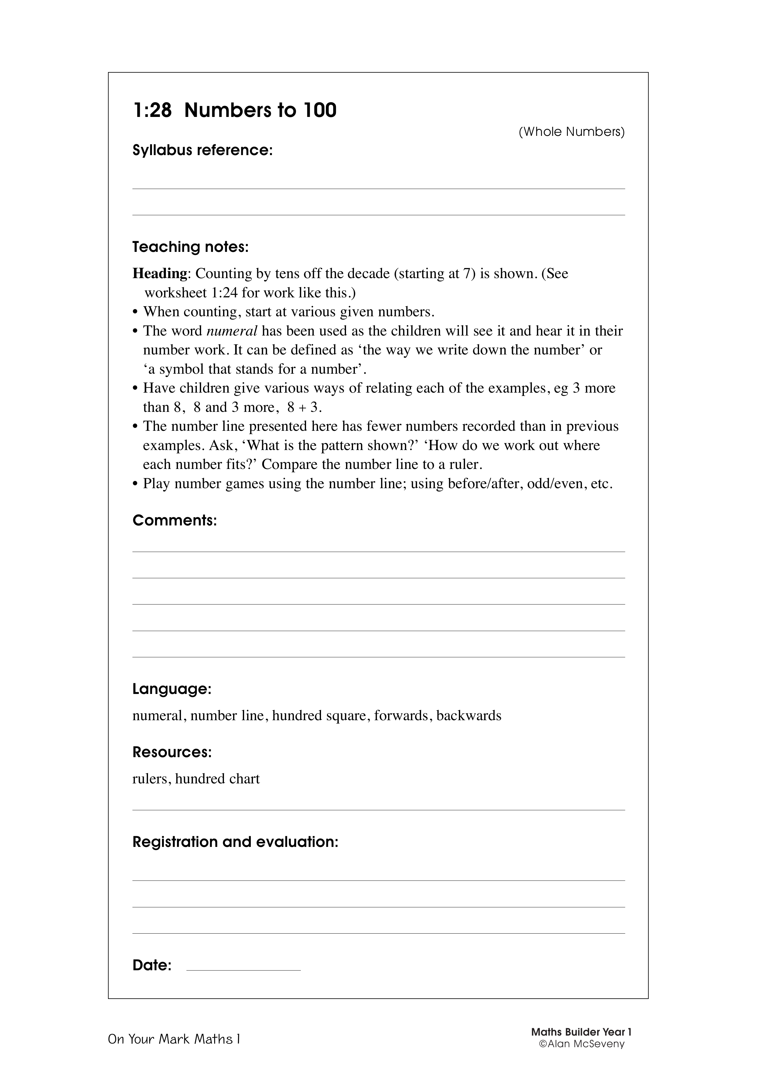 Numbers to 100 — worksheet preview