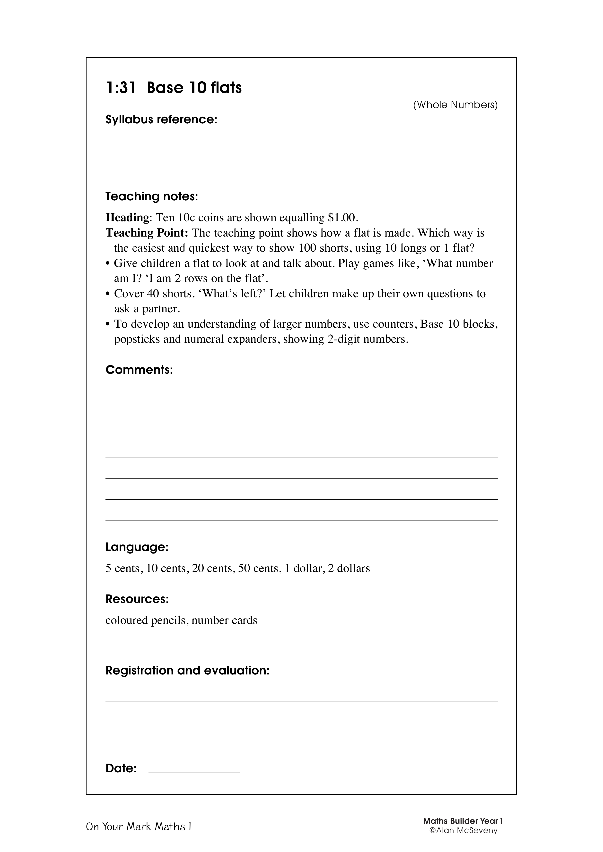 Base 10 flats — worksheet preview