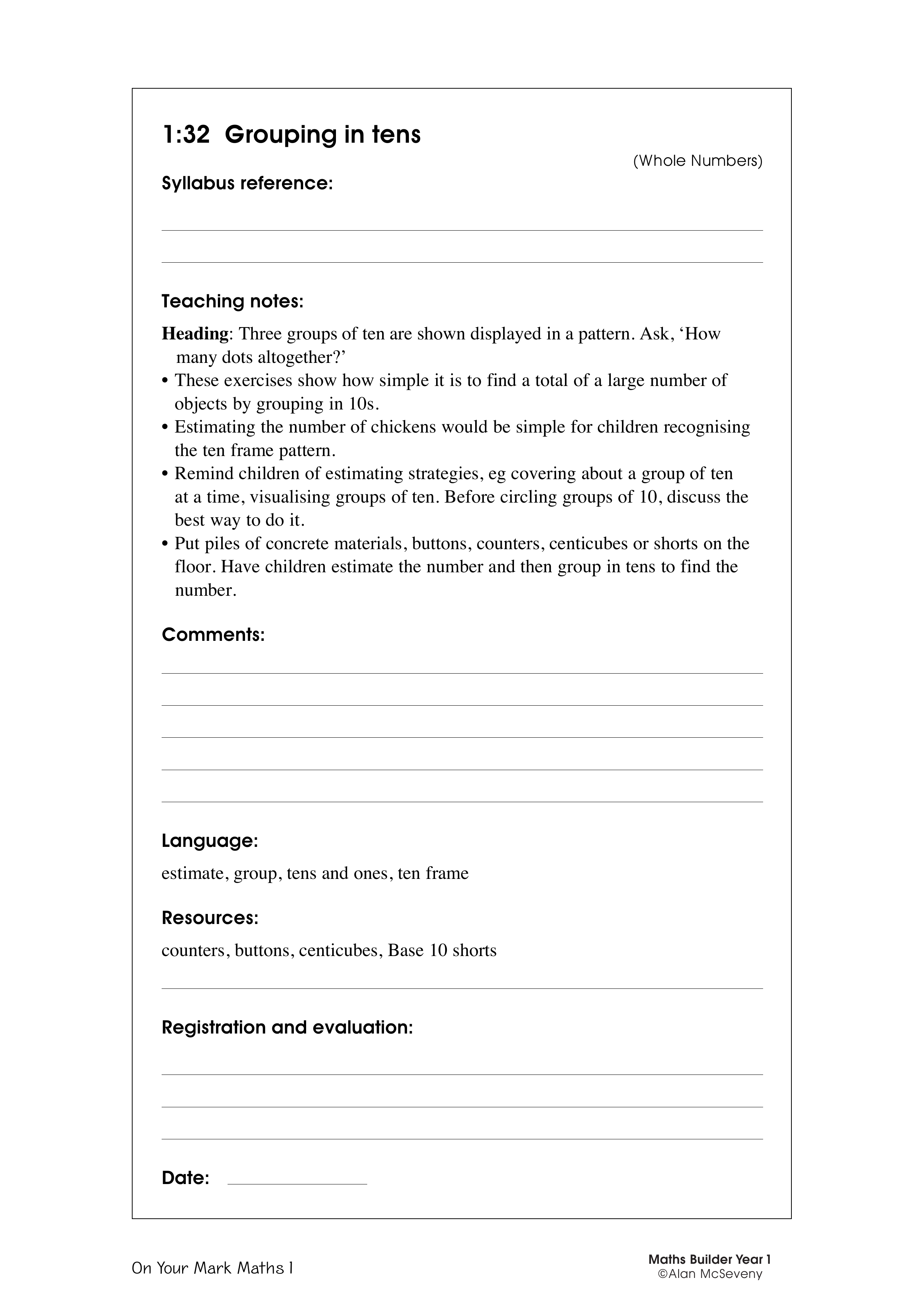 Grouping in 10s — worksheet preview