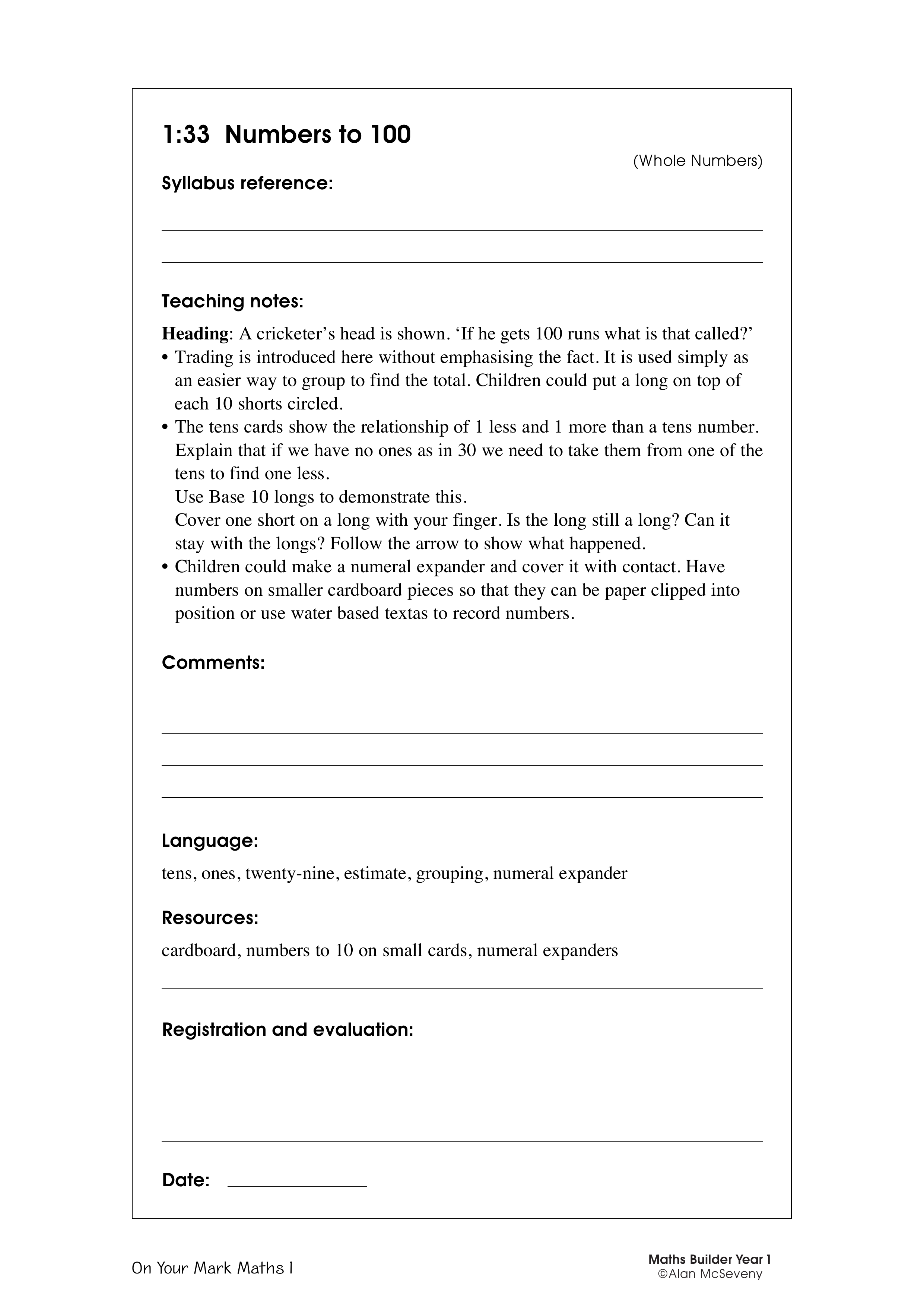 Numbers to 100 — worksheet preview