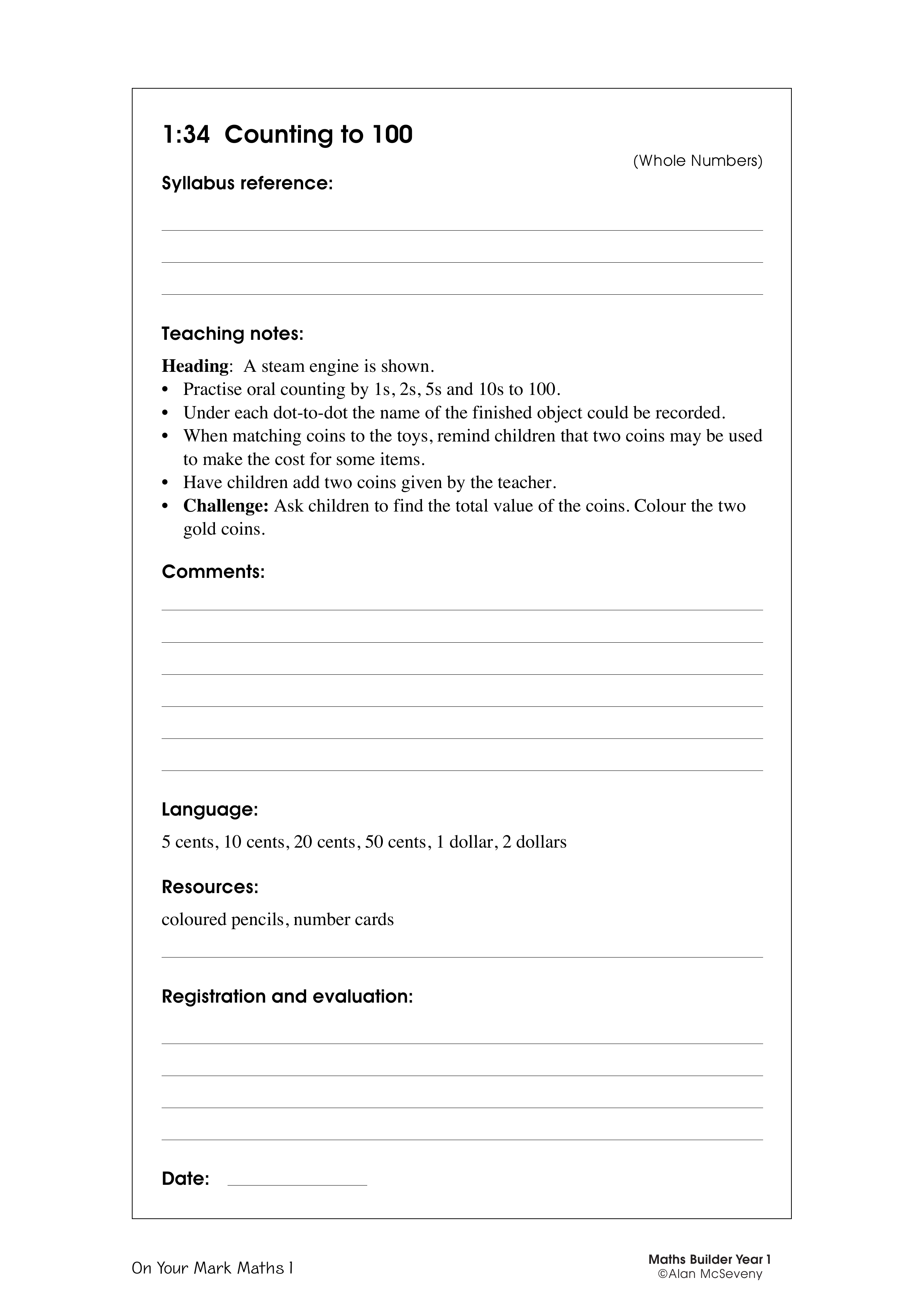 Counting to 100 — worksheet preview