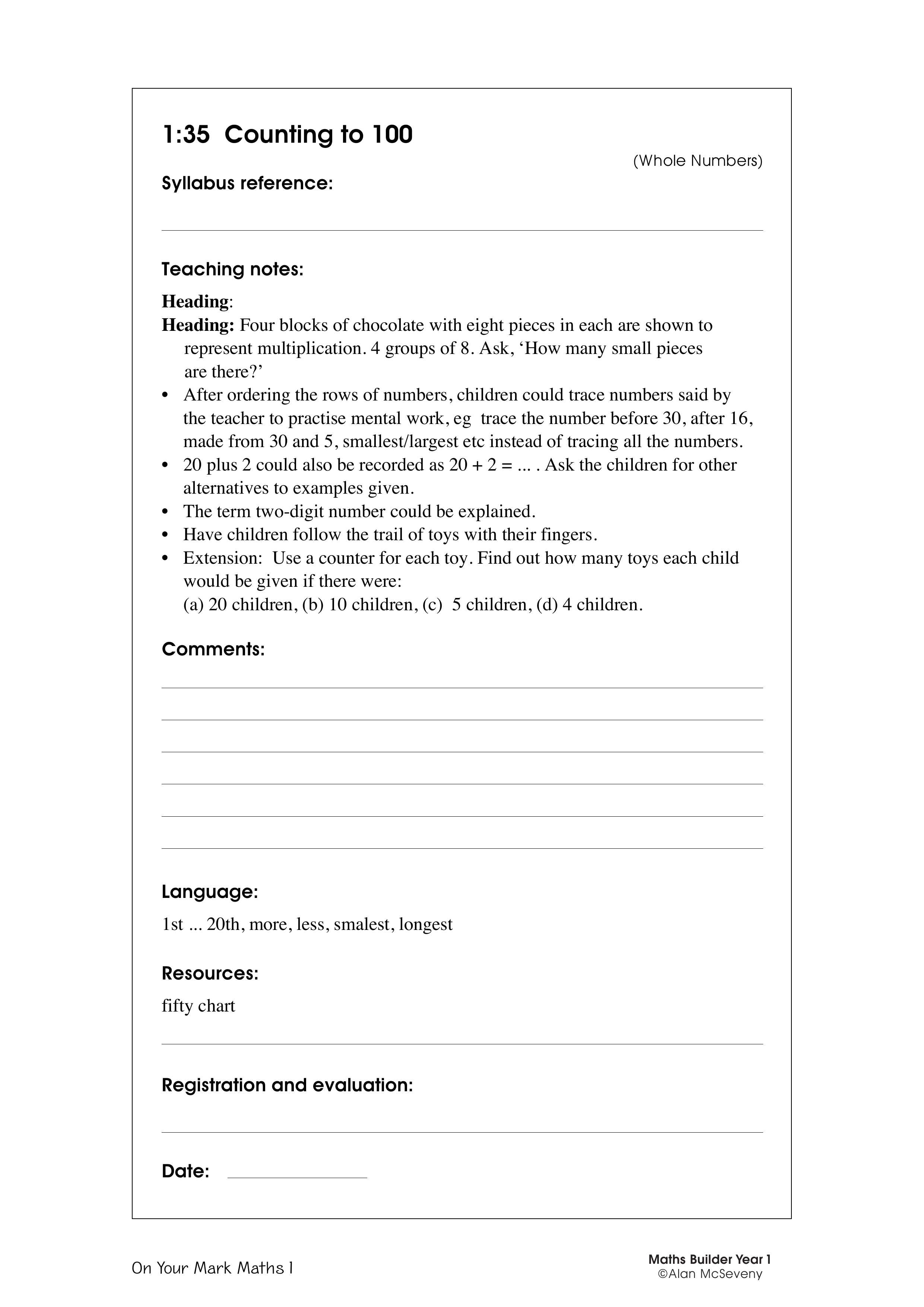 Counting to 100 — worksheet preview