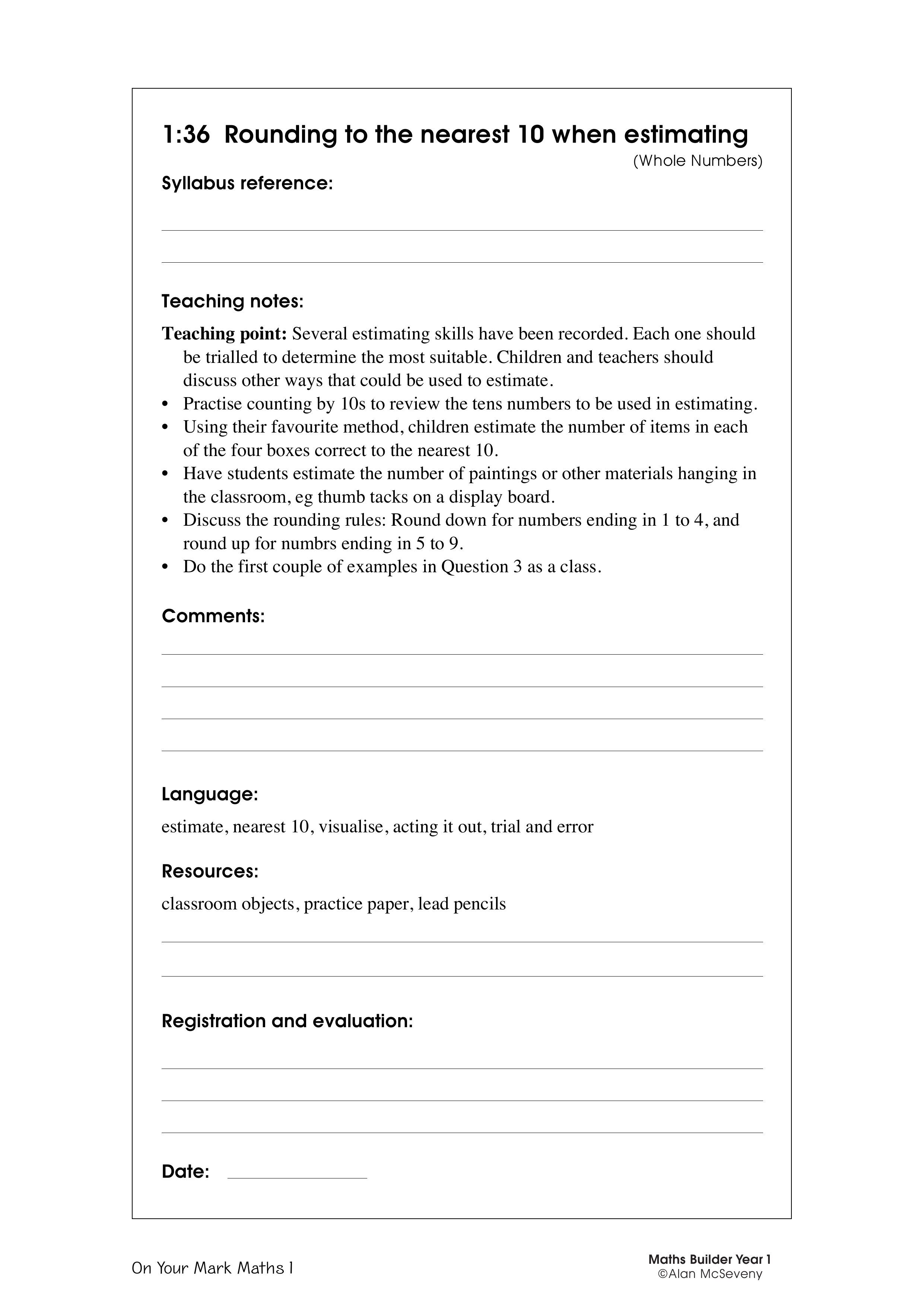 Rounding to the nearest 10 when estimating — worksheet preview