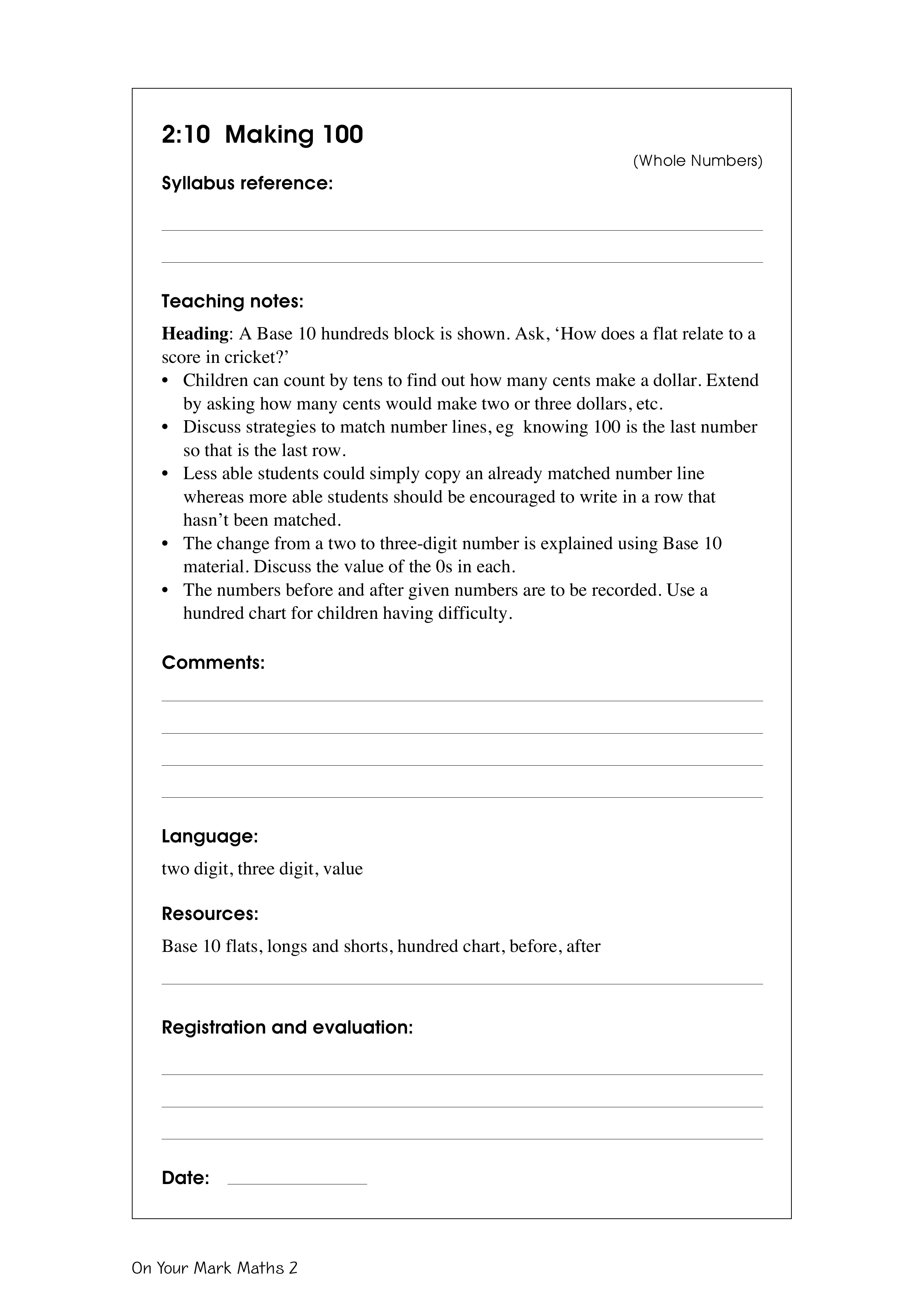Making 100 — worksheet preview