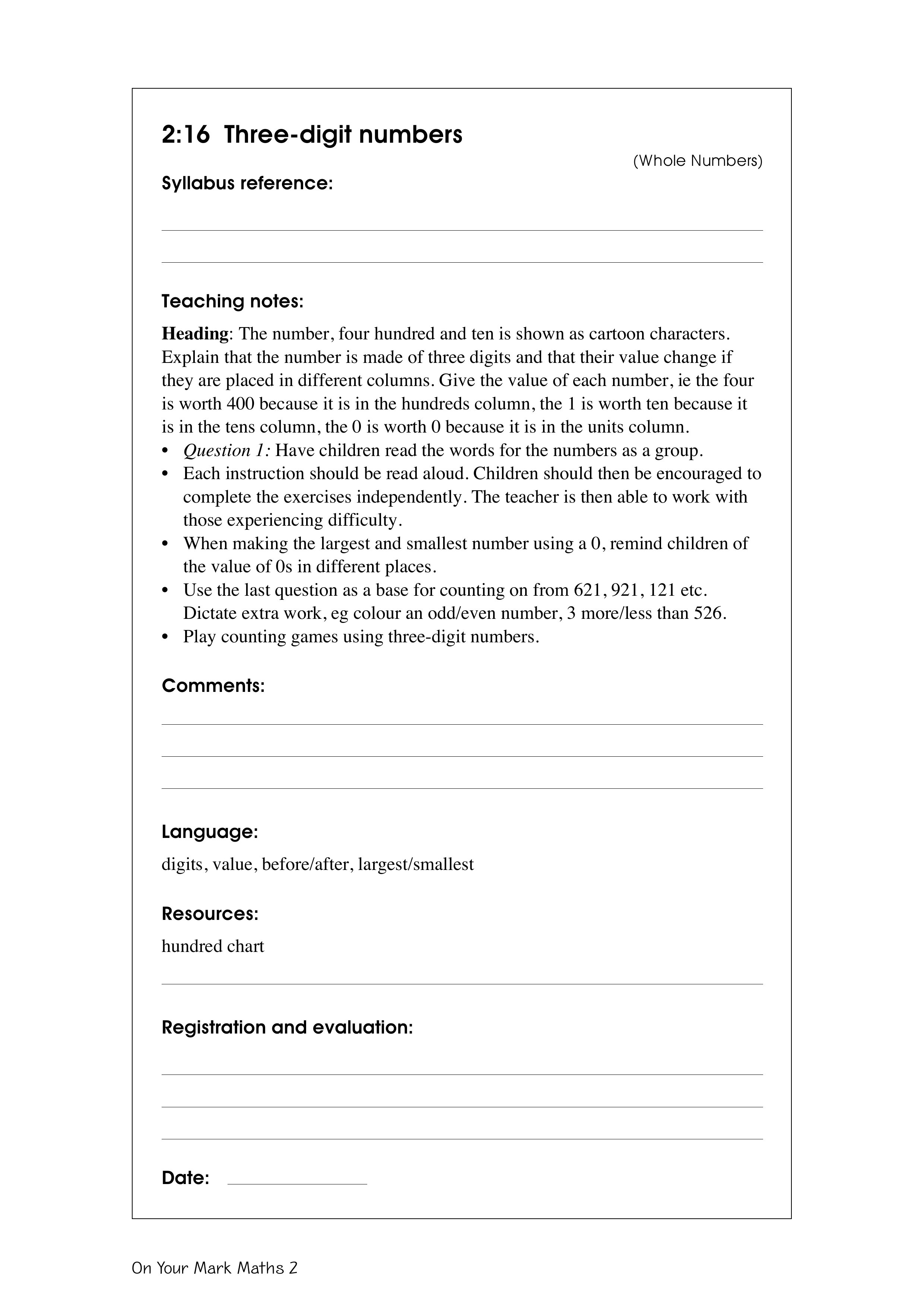 Three-digit numbers — worksheet preview