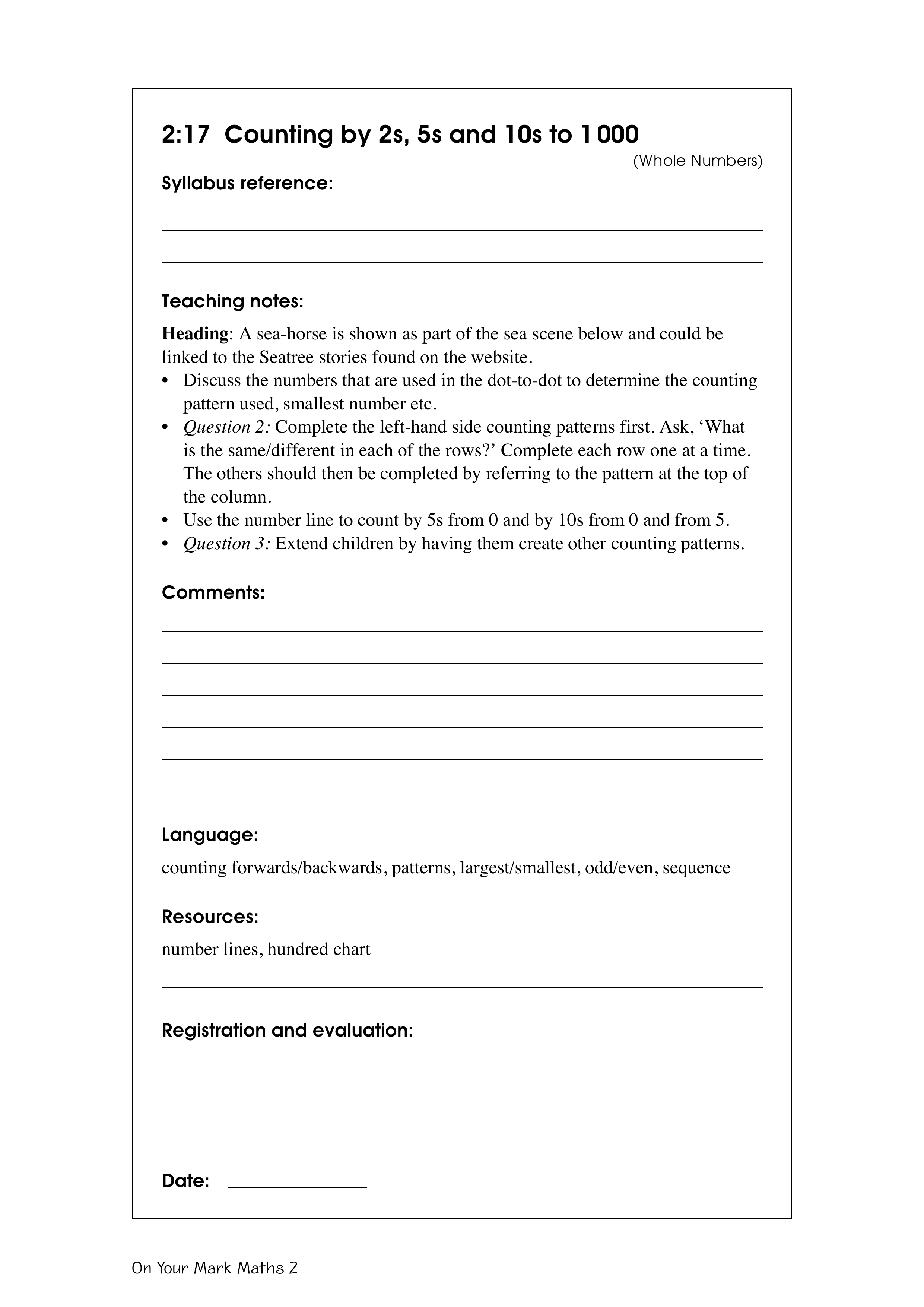 Counting by 2s, 5s and 10s to 1 000 — worksheet preview