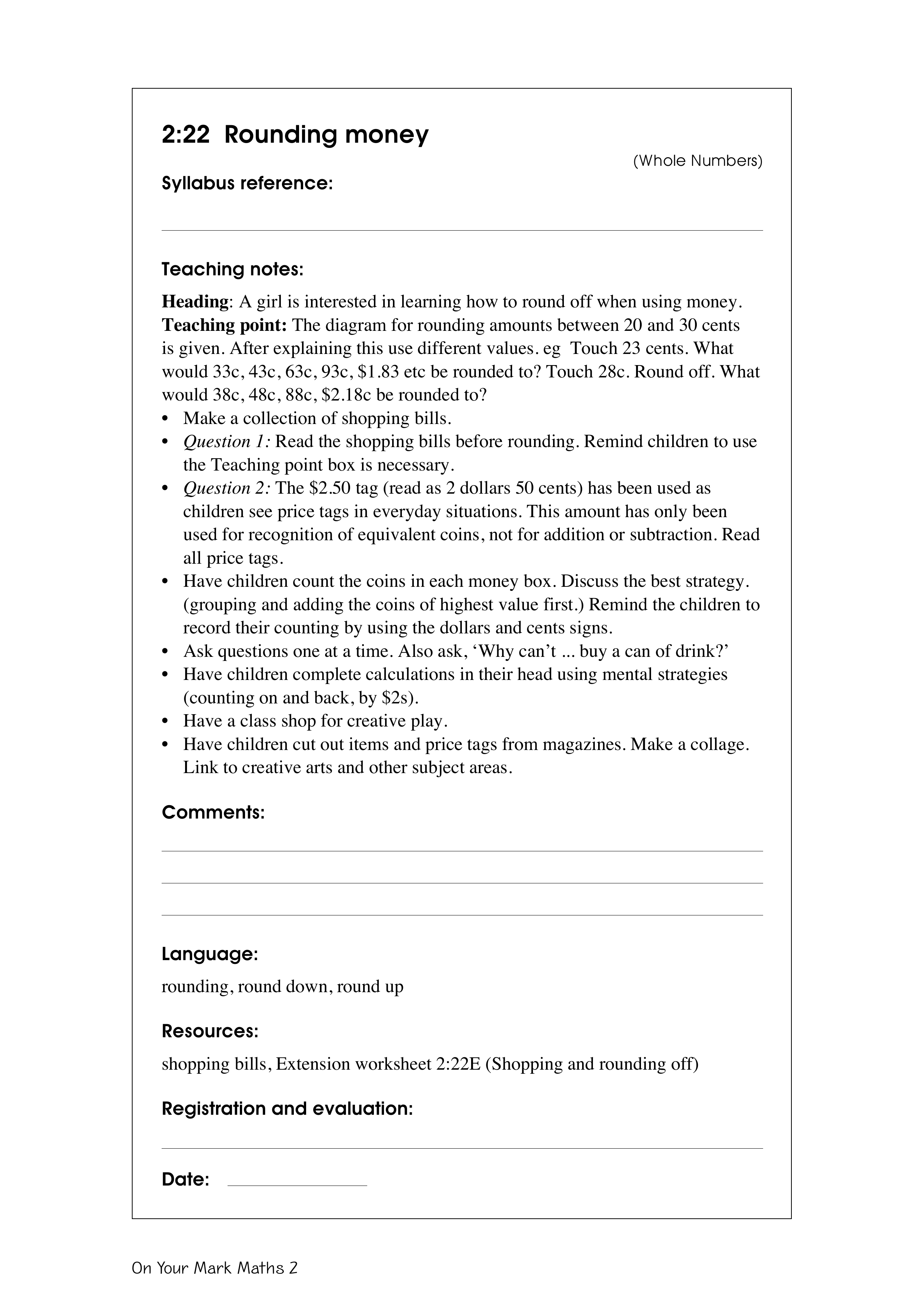 Rounding money — worksheet preview