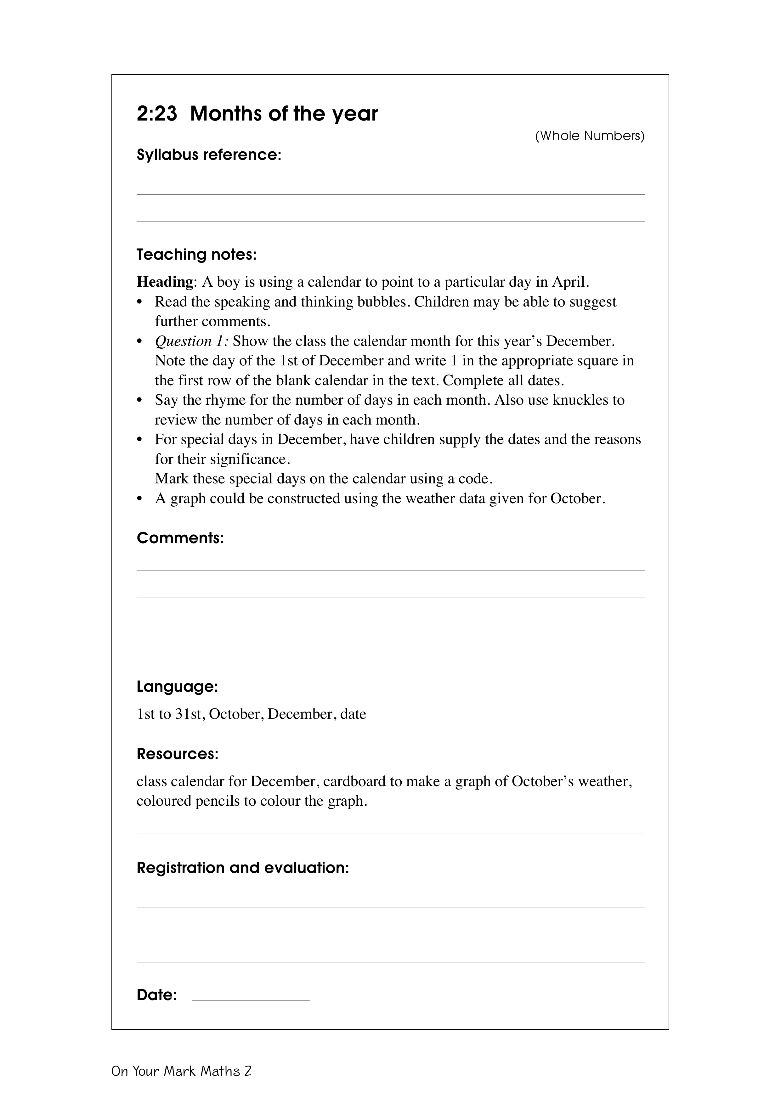 Months of the year — worksheet preview