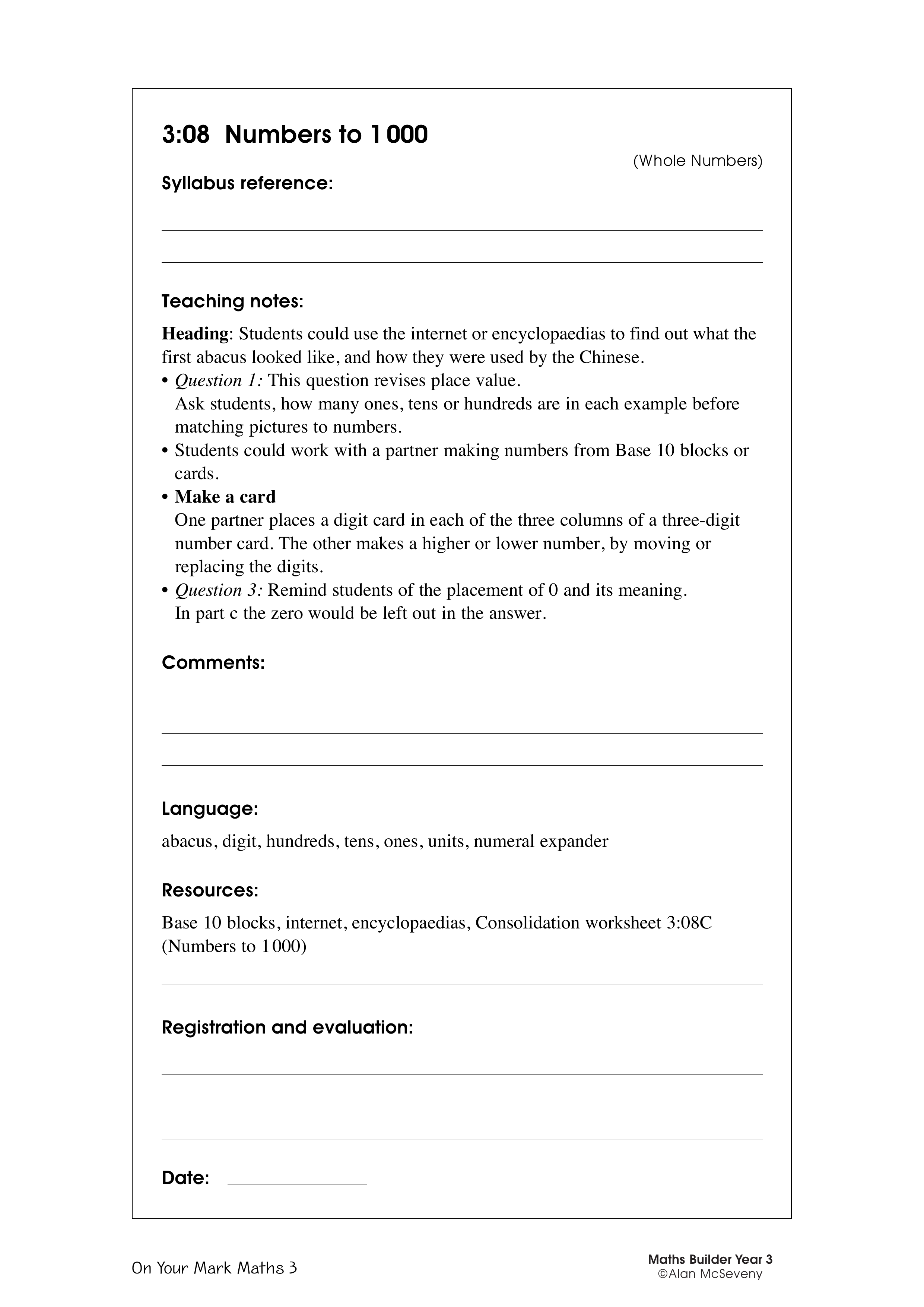 Numbers to 1 000 — worksheet preview