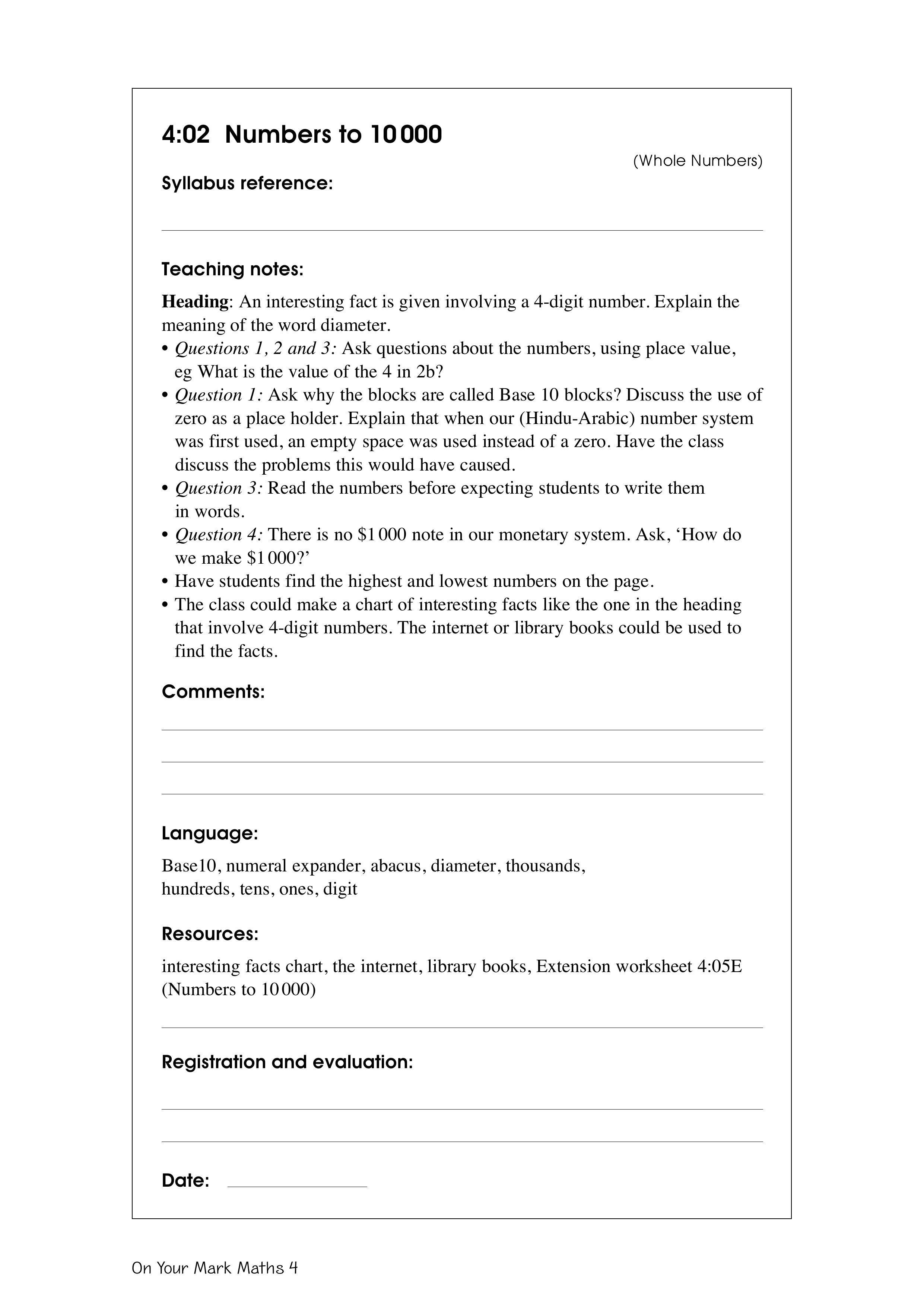 Numbers to 10 000 — worksheet preview