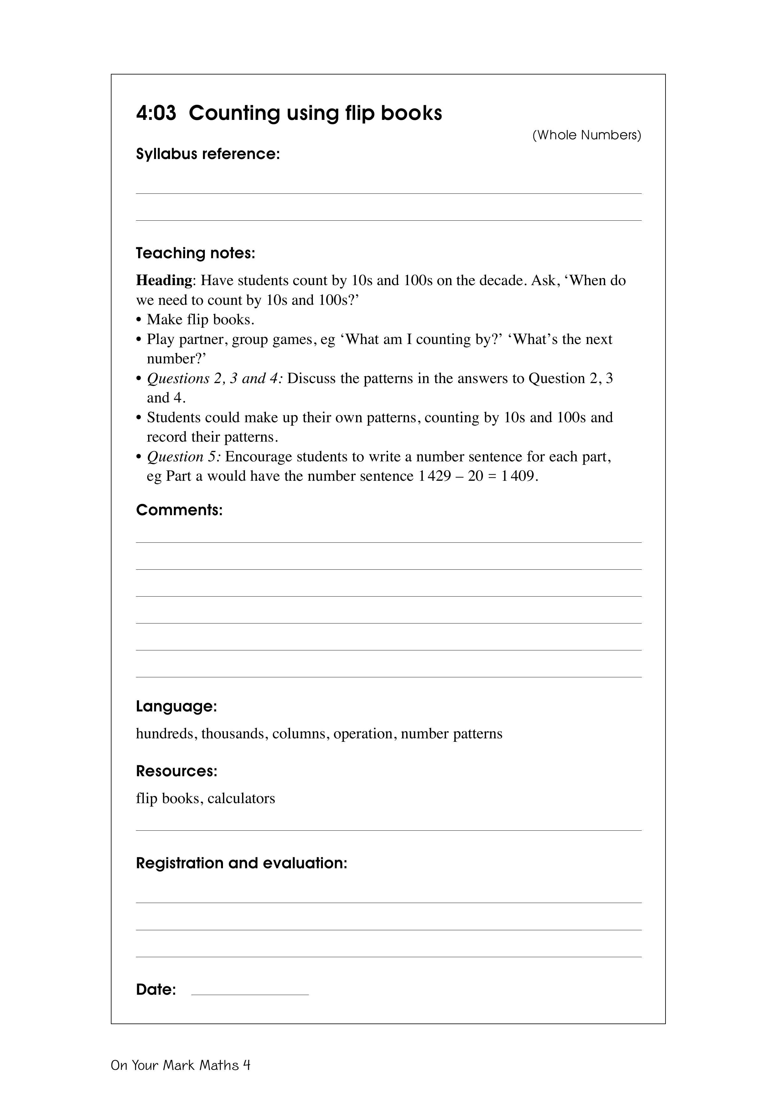 Counting using flip books — worksheet preview
