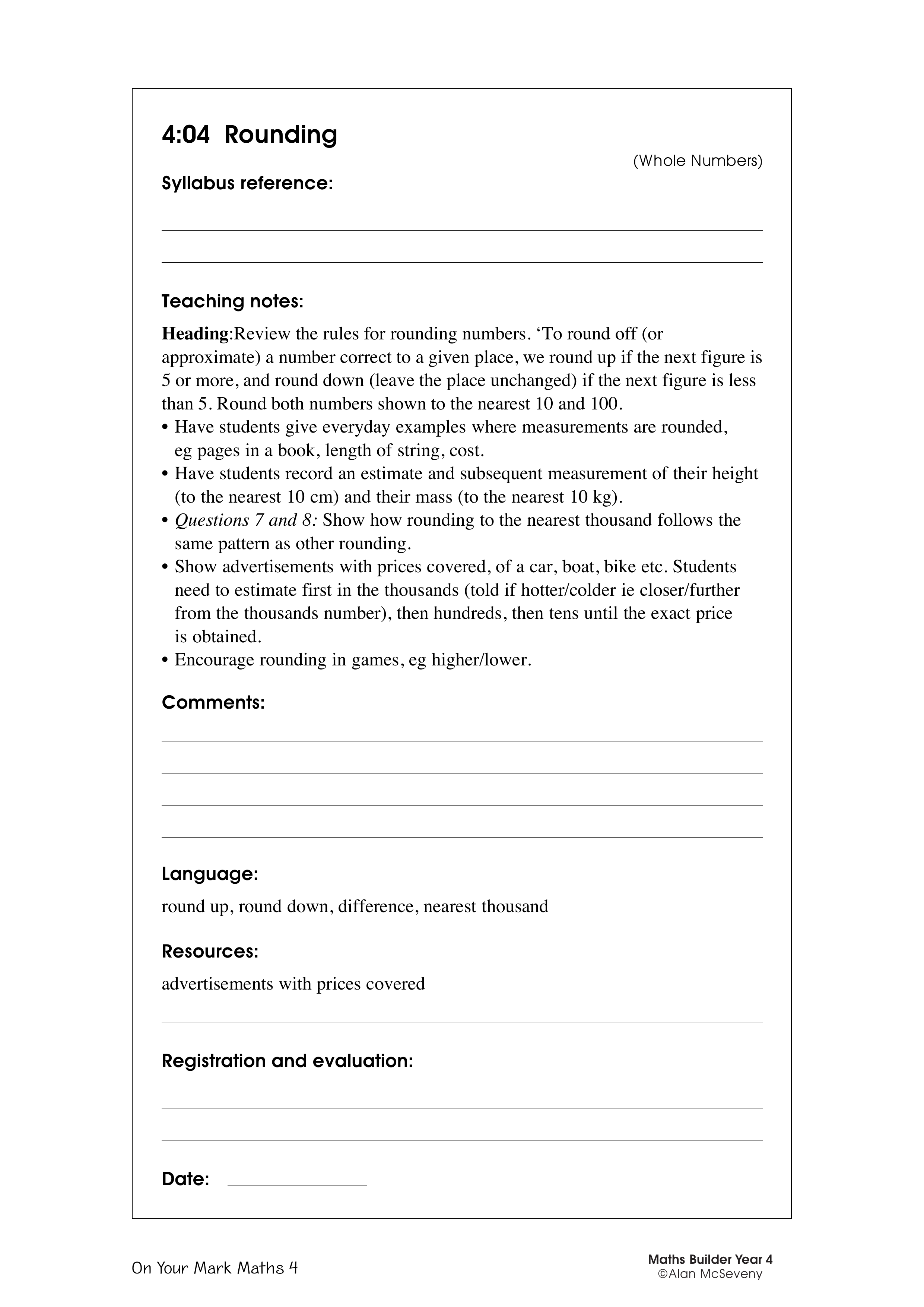 Rounding — worksheet preview