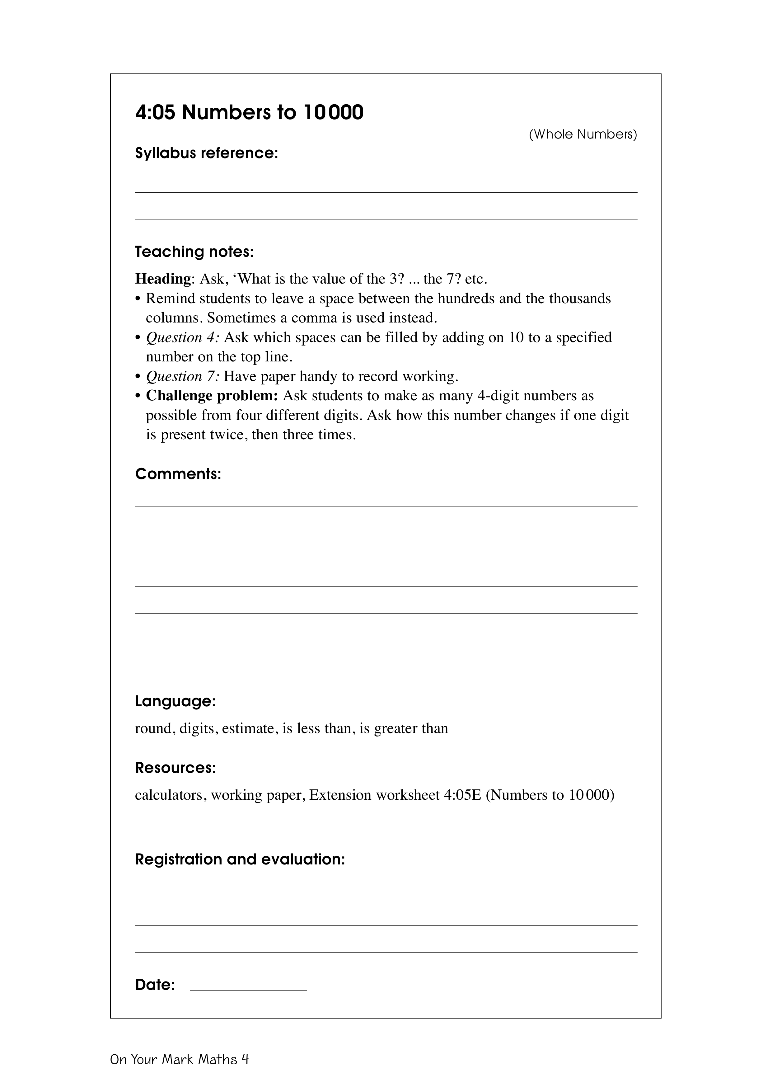 Numbers to 10 000 — worksheet preview