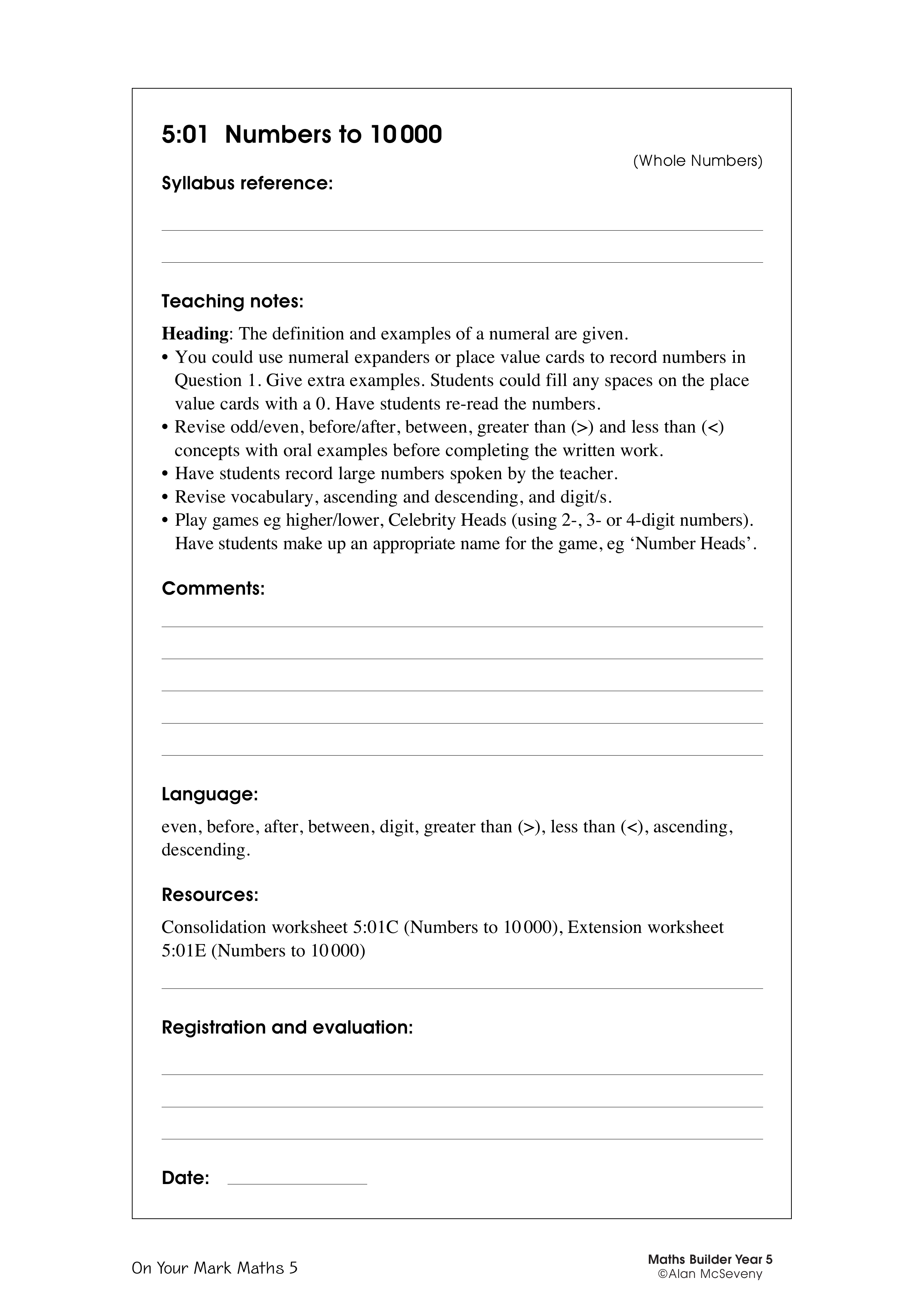 Numbers to 10 000 — worksheet preview
