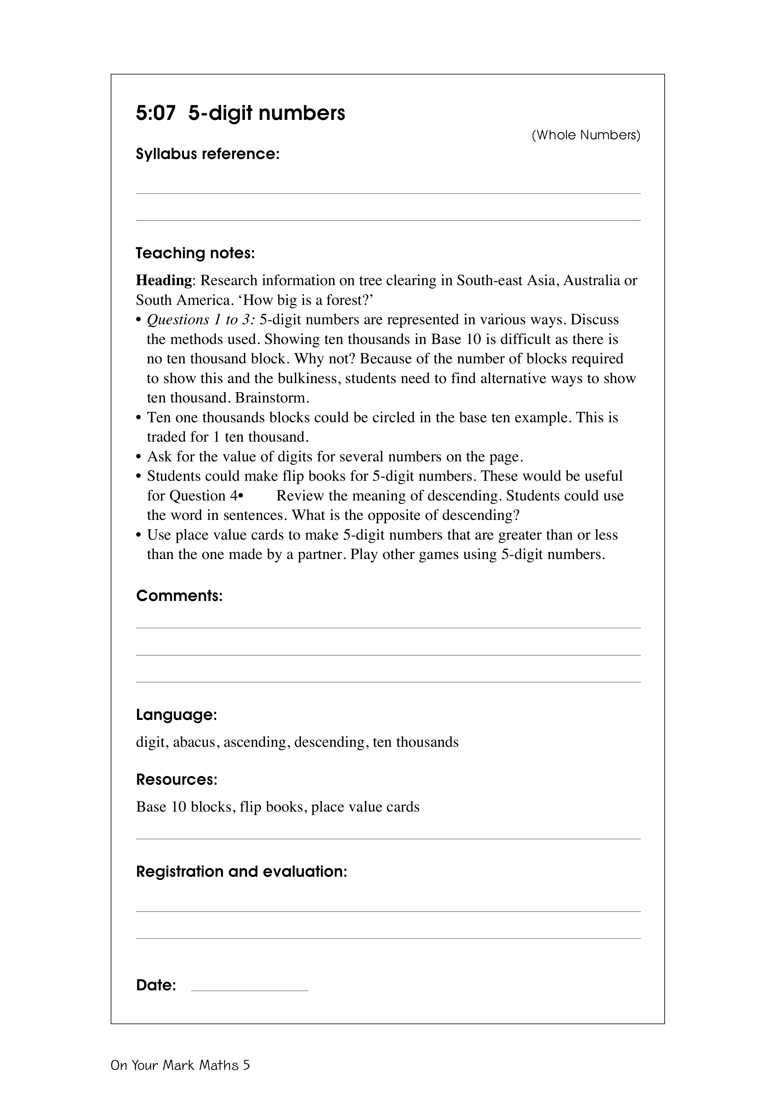 5-digit numbers — worksheet preview