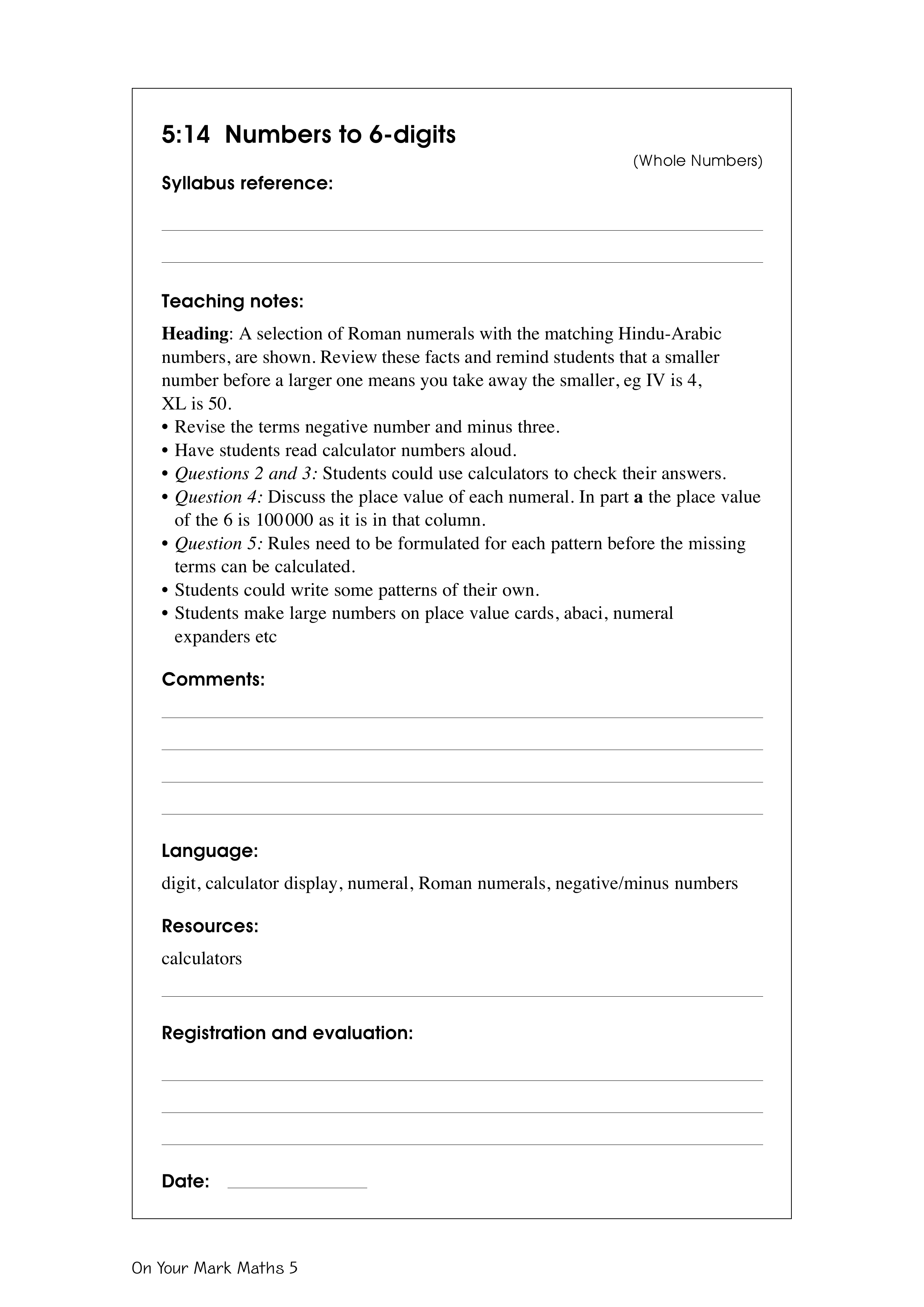Numbers to 6-digits — worksheet preview