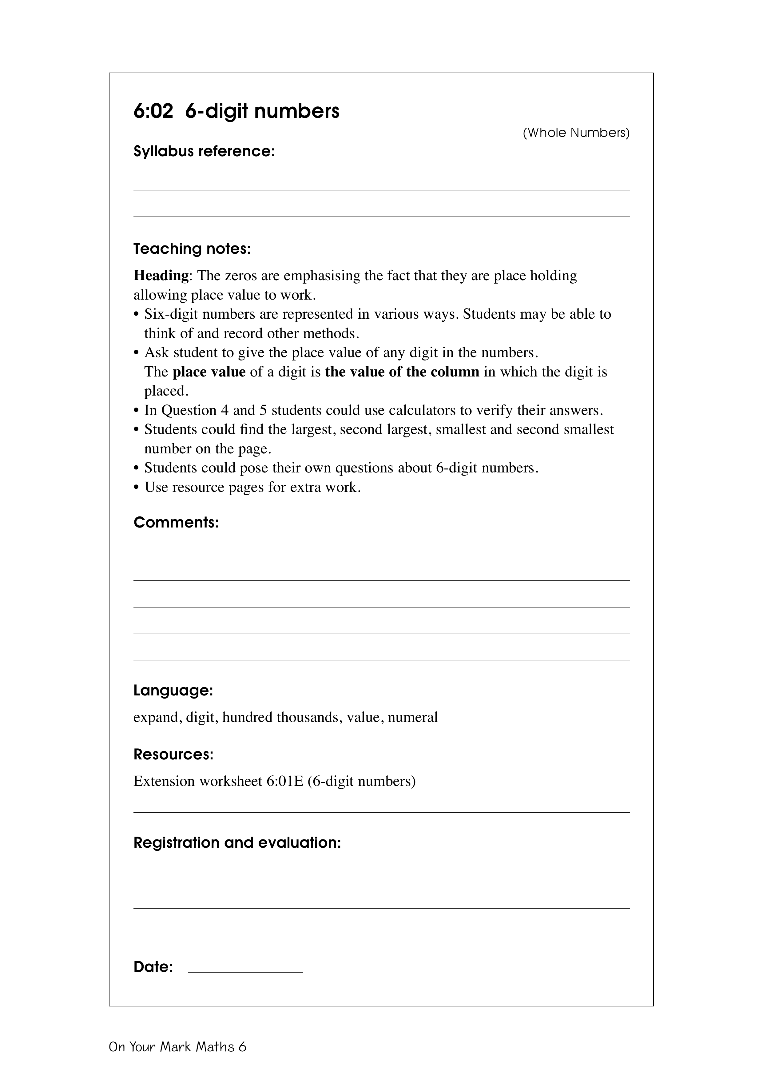 6-digit numbers — worksheet preview
