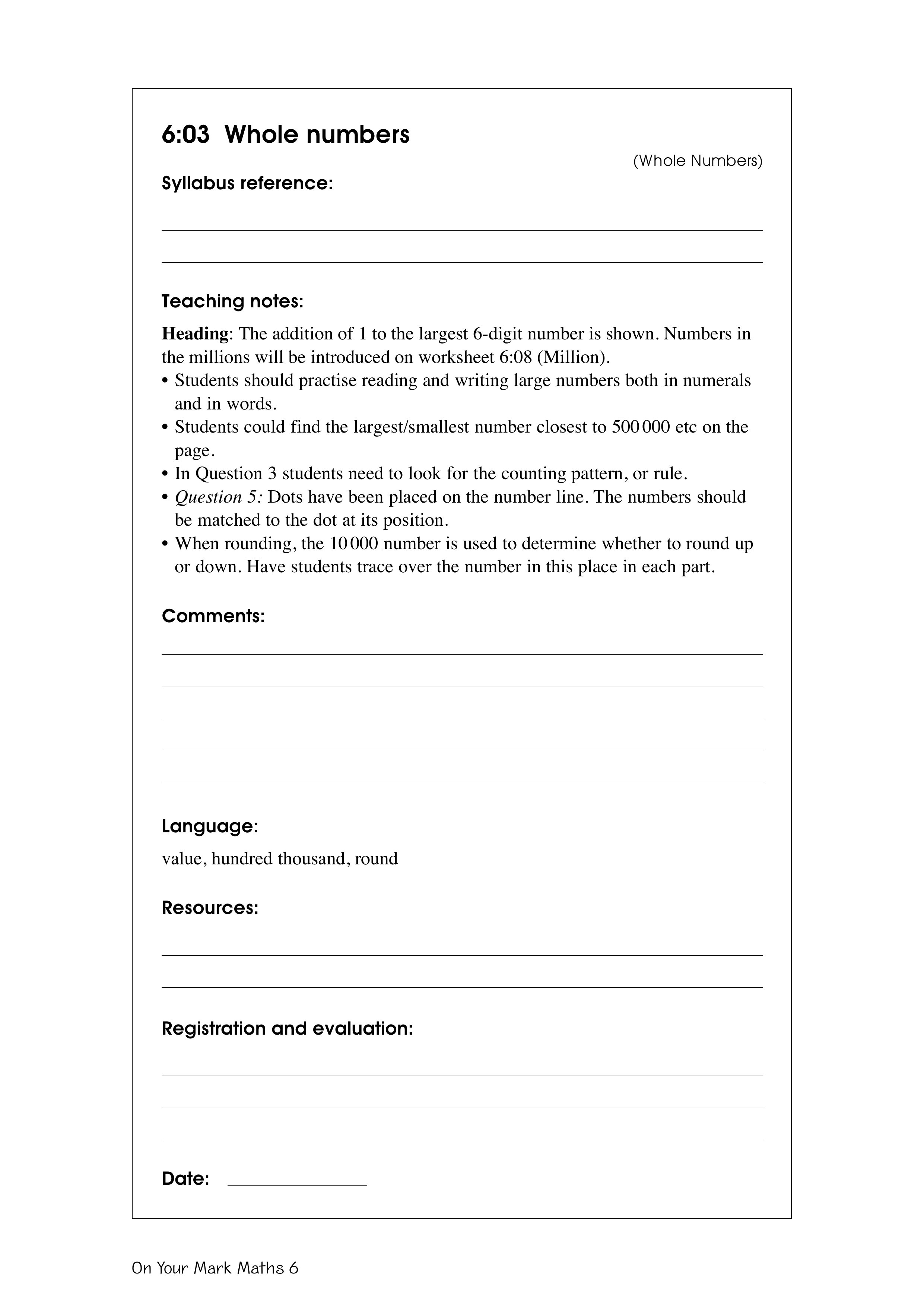 Whole numbers — worksheet preview