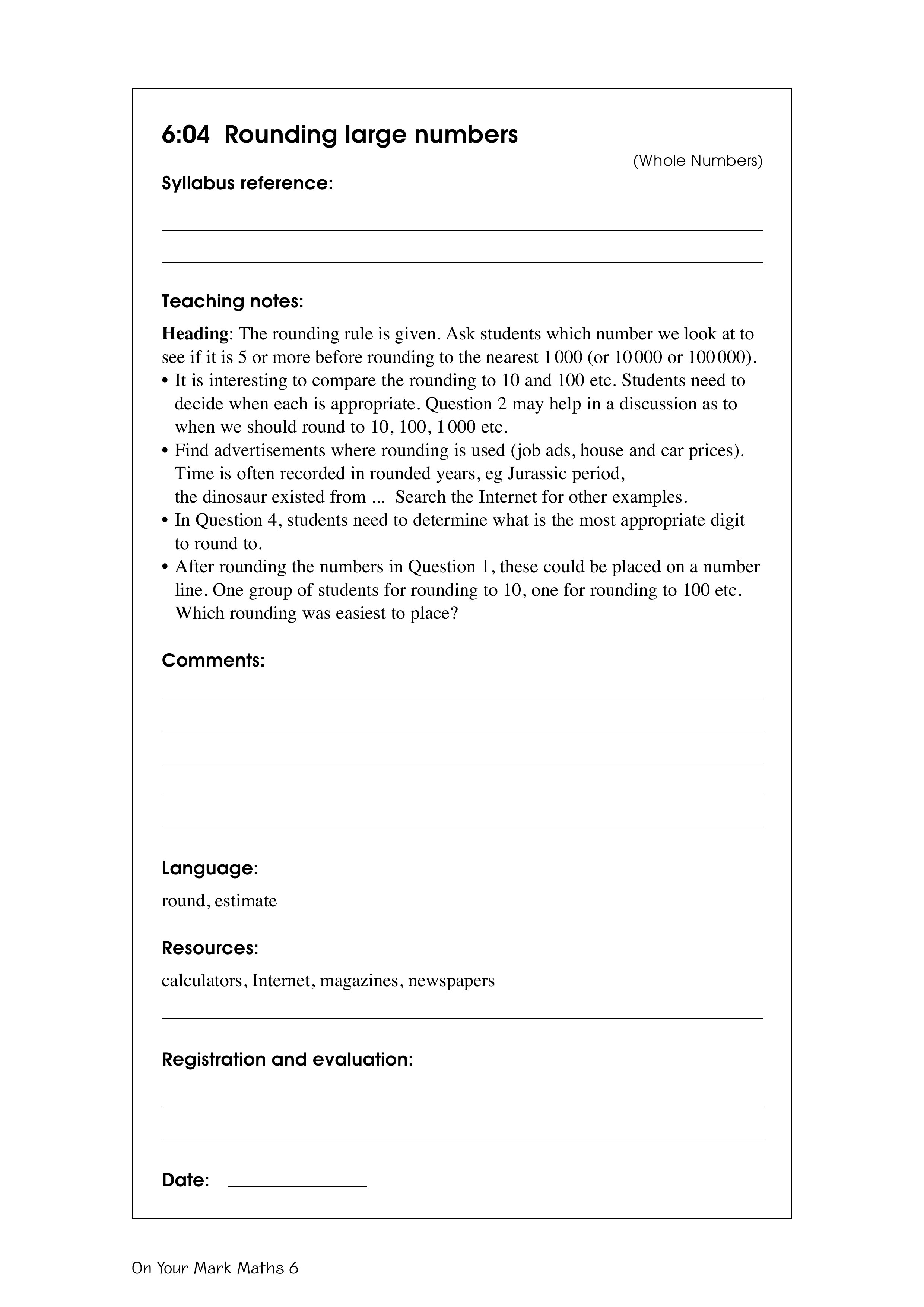 Rounding large numbers — worksheet preview