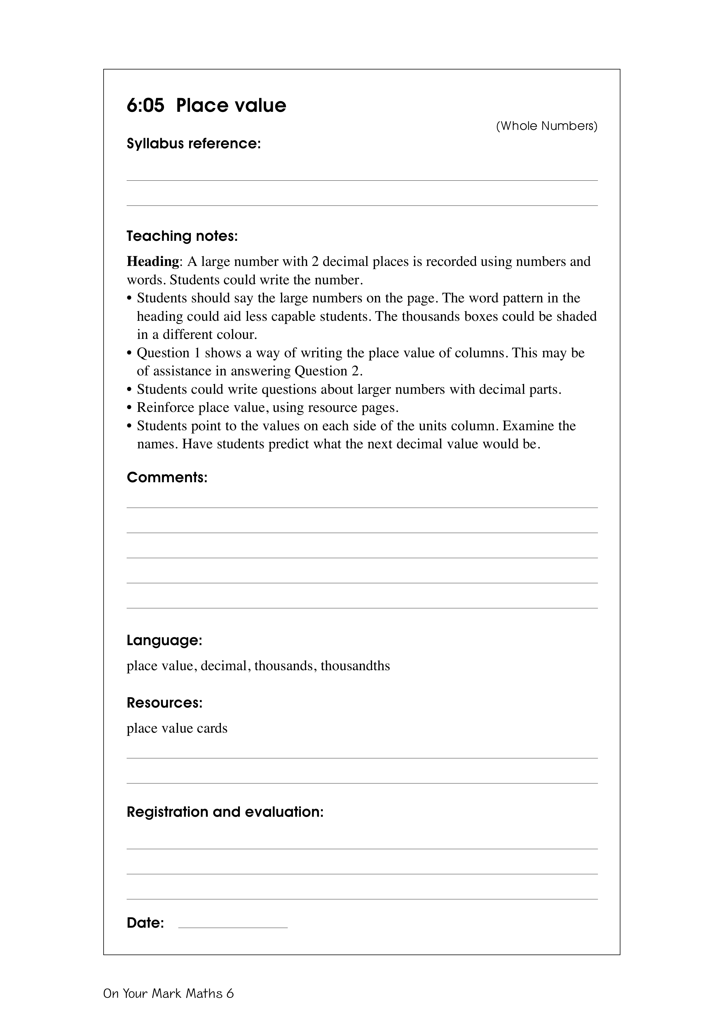 Place value — worksheet preview