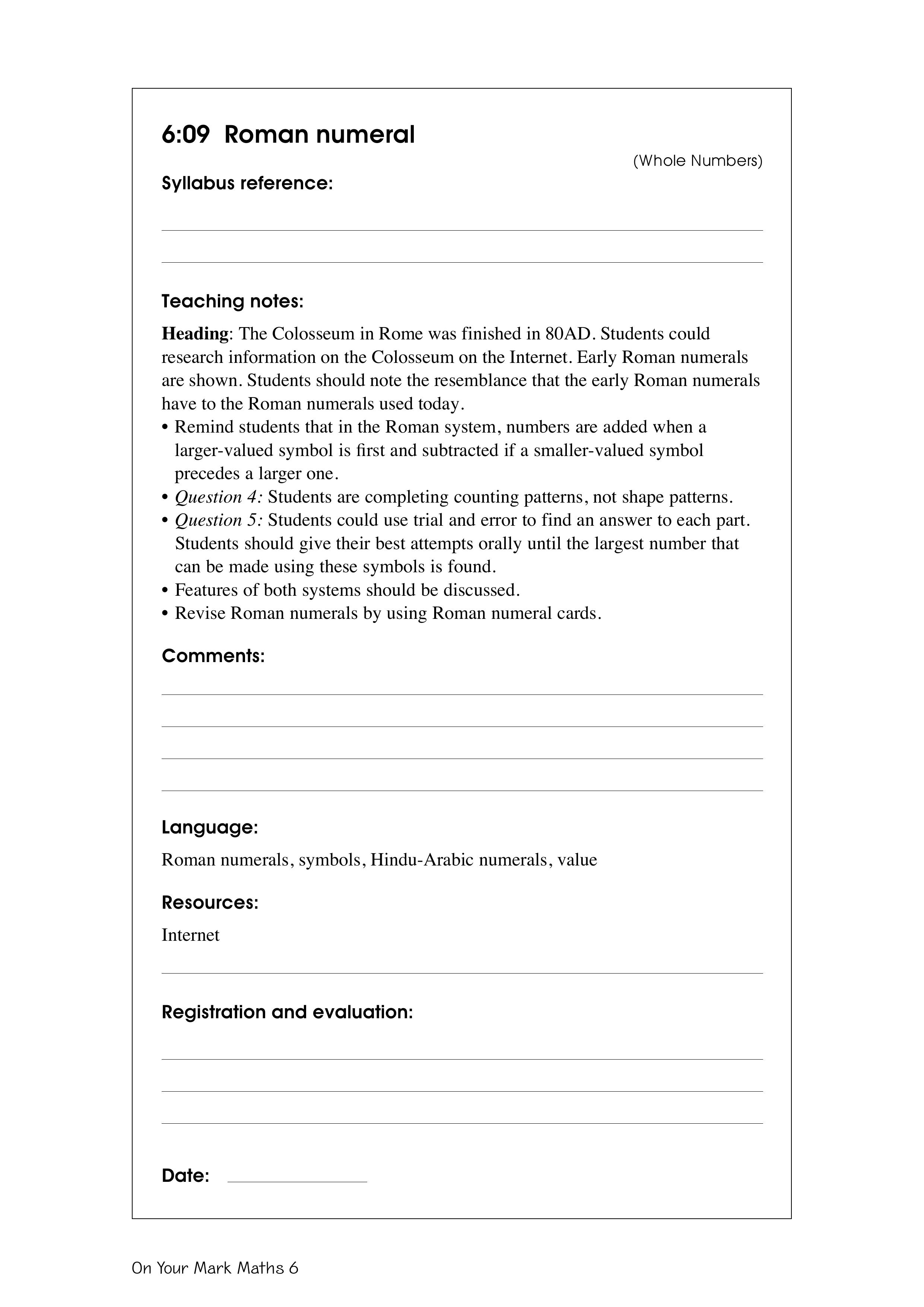 Roman numerals — worksheet preview