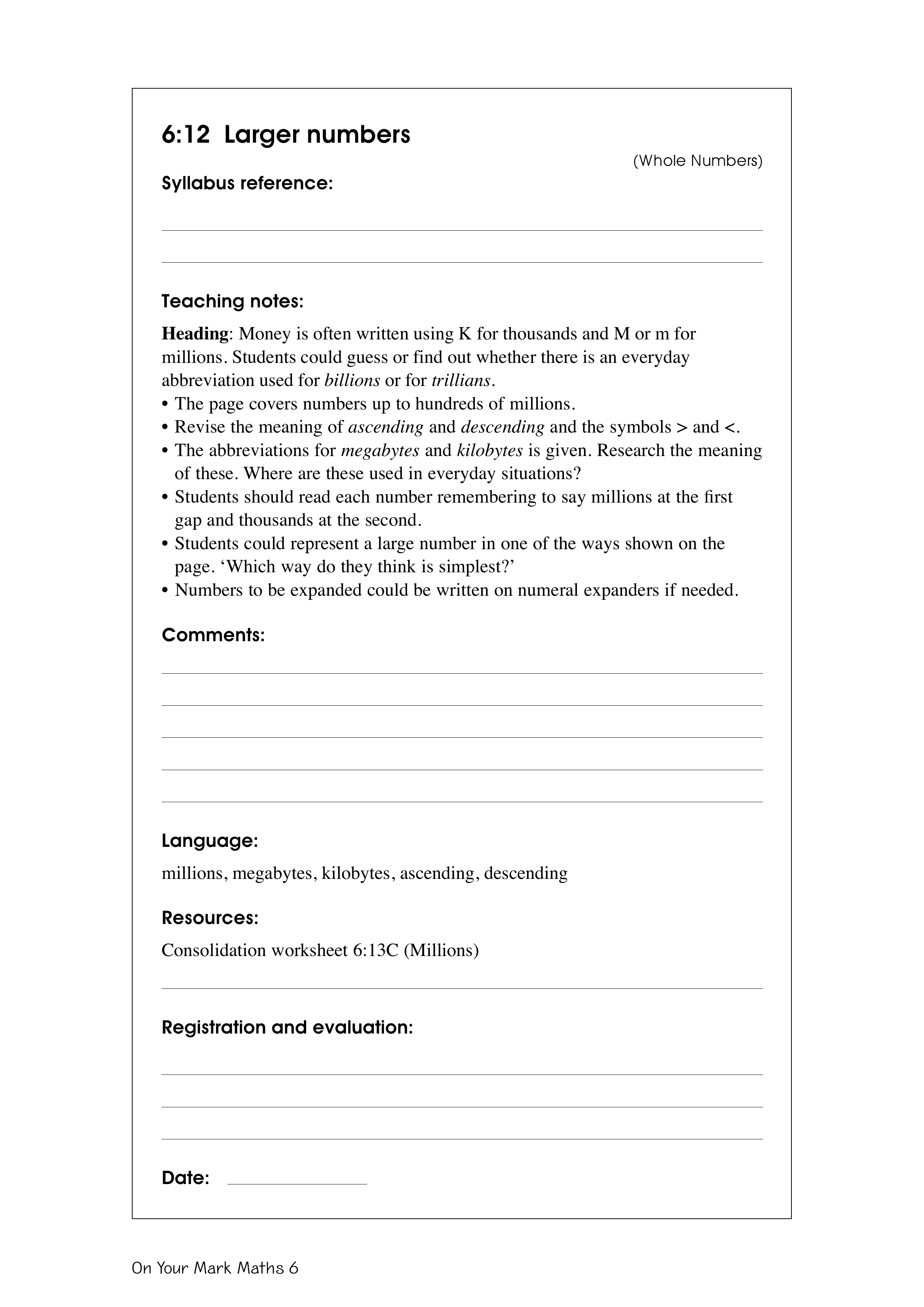 Larger numbers — worksheet preview