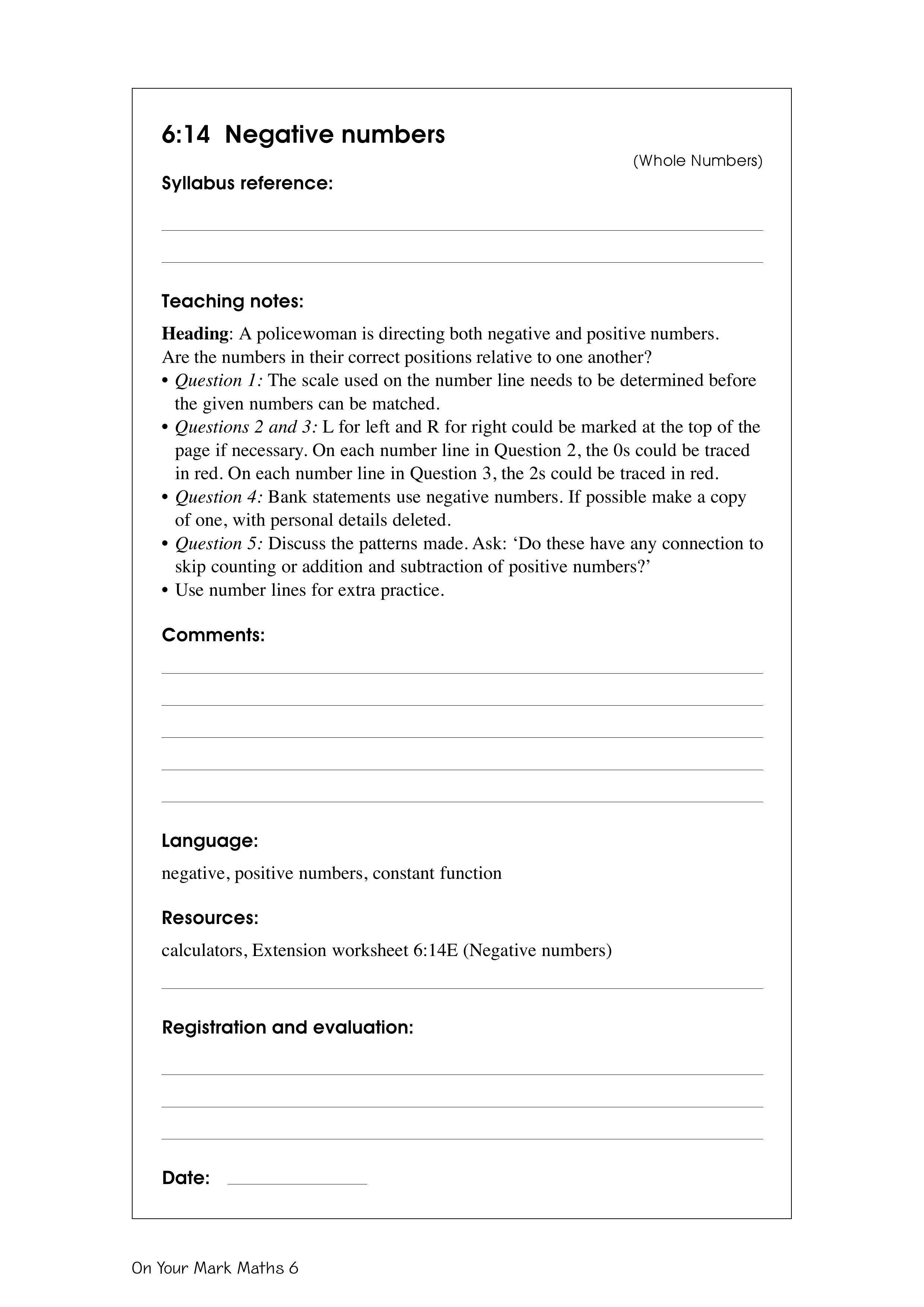 Negative numbers — worksheet preview