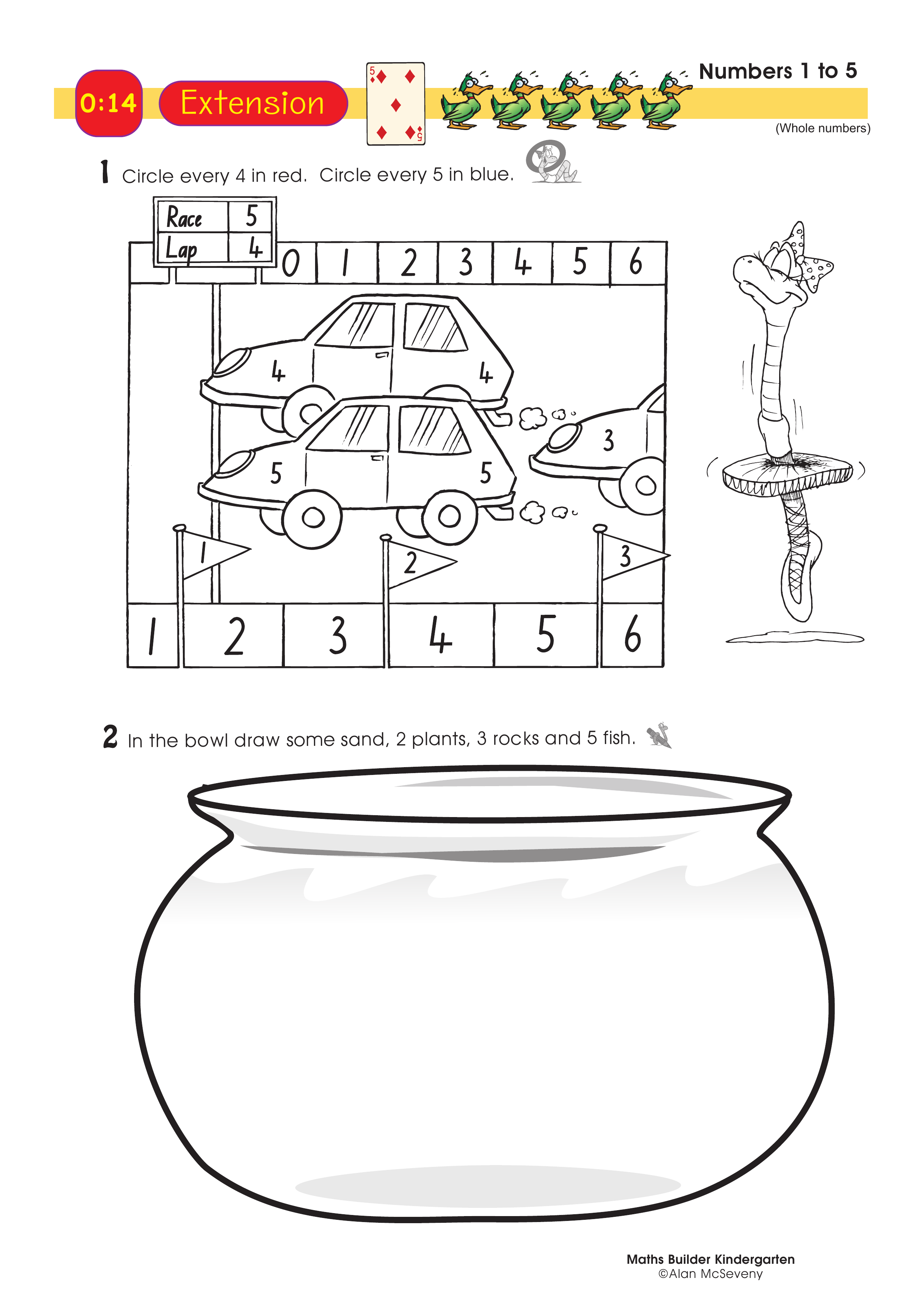The numbers 1 to 5 — worksheet preview