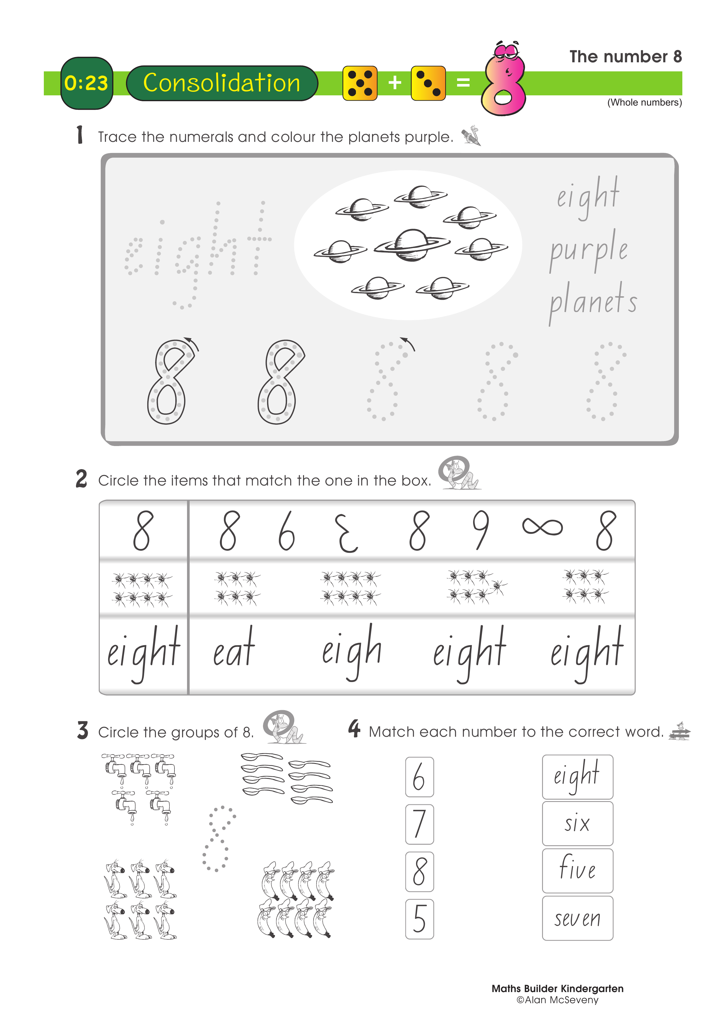The number 8 — worksheet preview