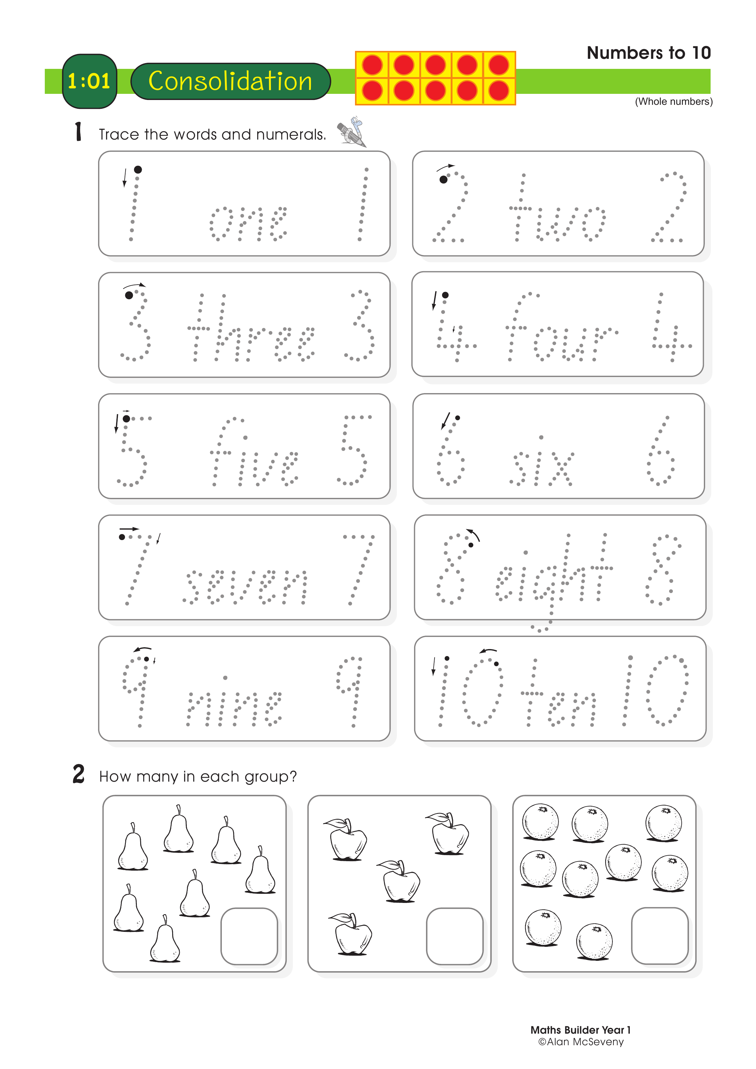 Numbers to 10 — worksheet preview
