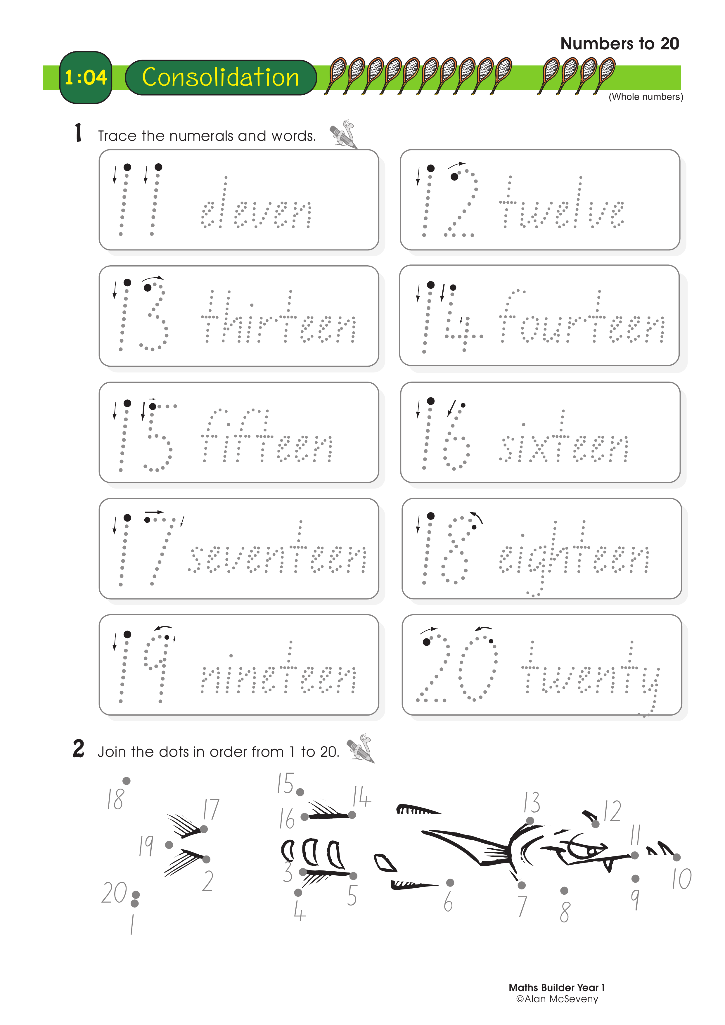 Numbers to 20 — worksheet preview