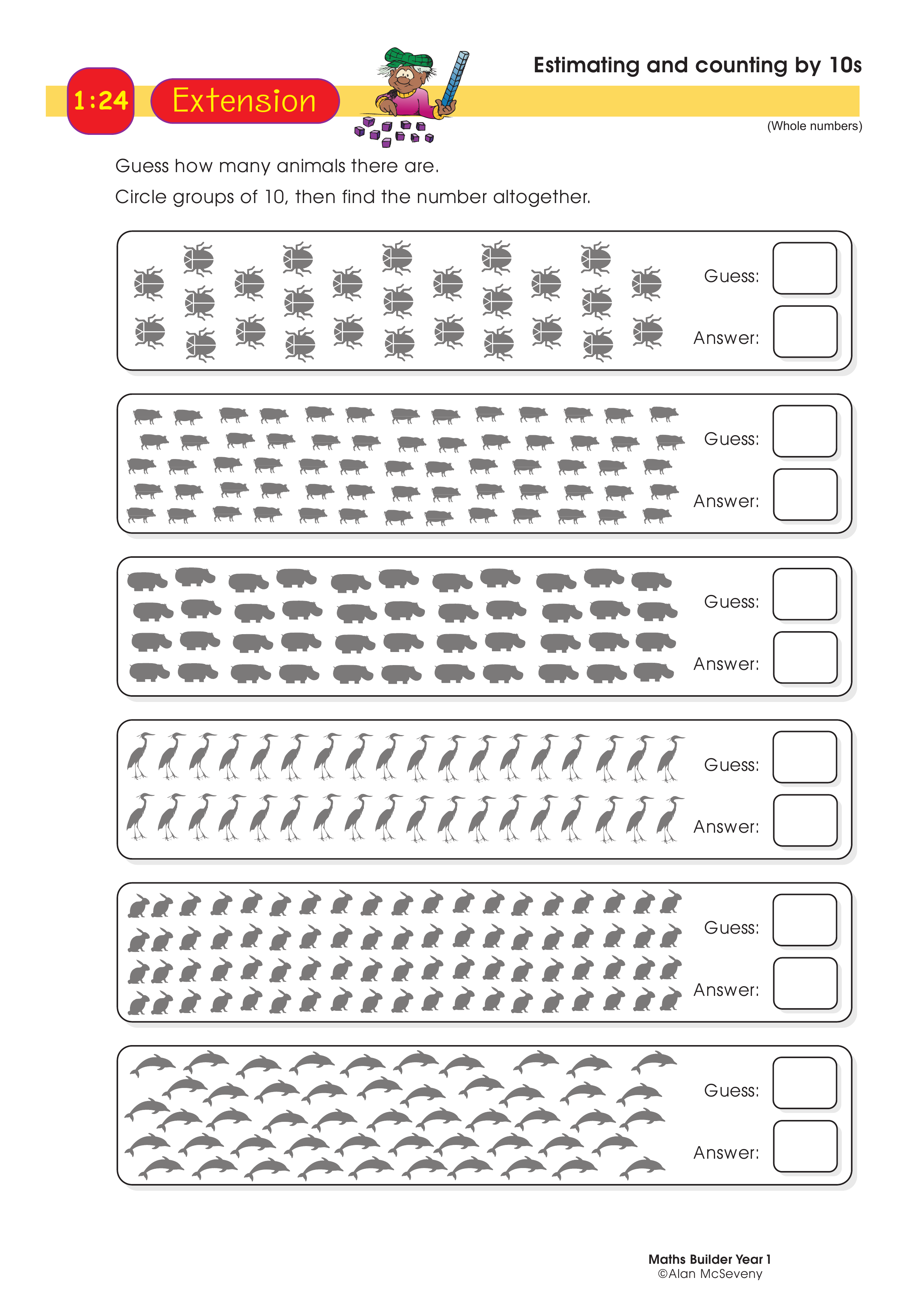 Estimating and counting by 10s — worksheet preview
