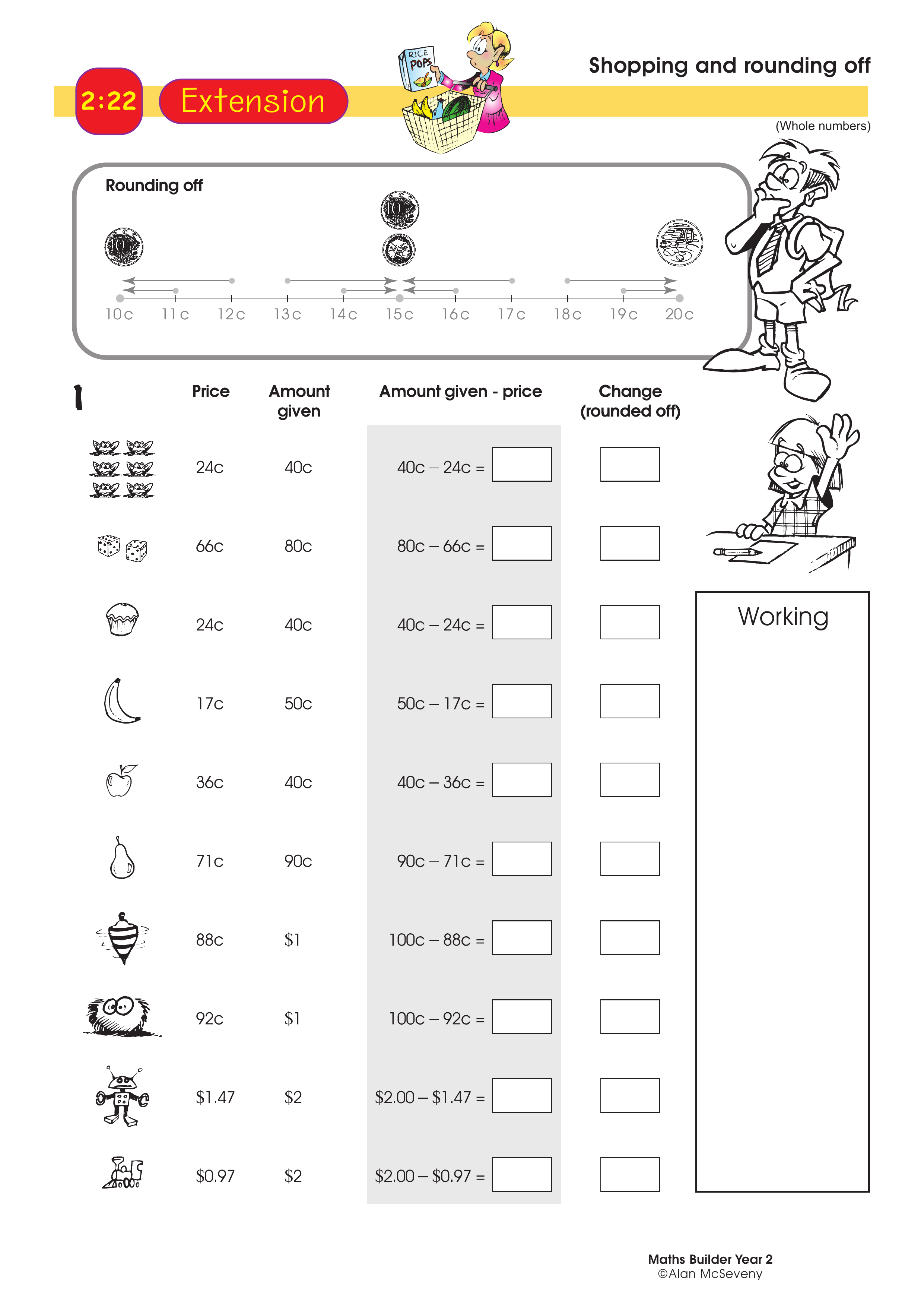 Shopping and rounding off — worksheet preview
