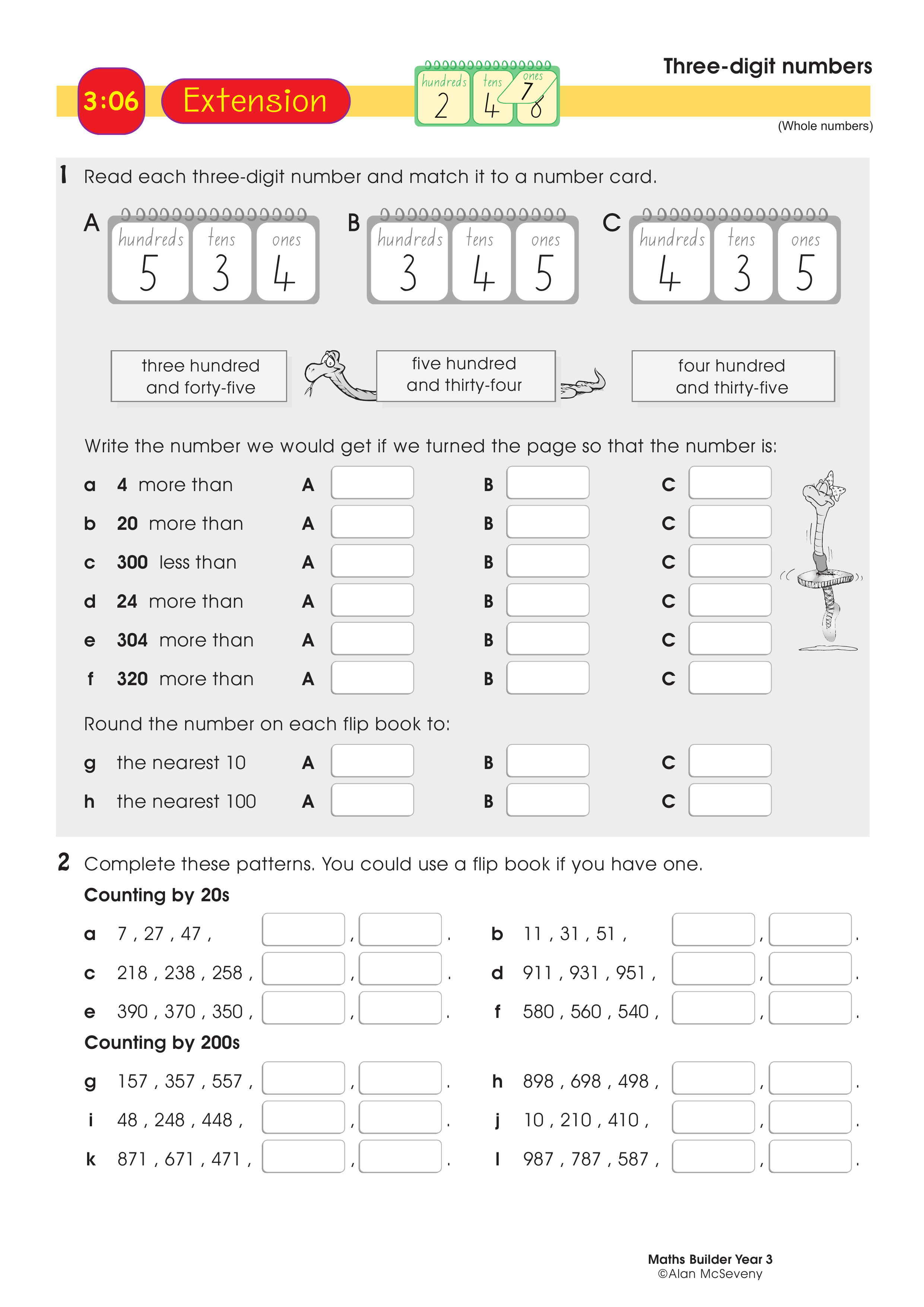 Three-digit numbers — worksheet preview