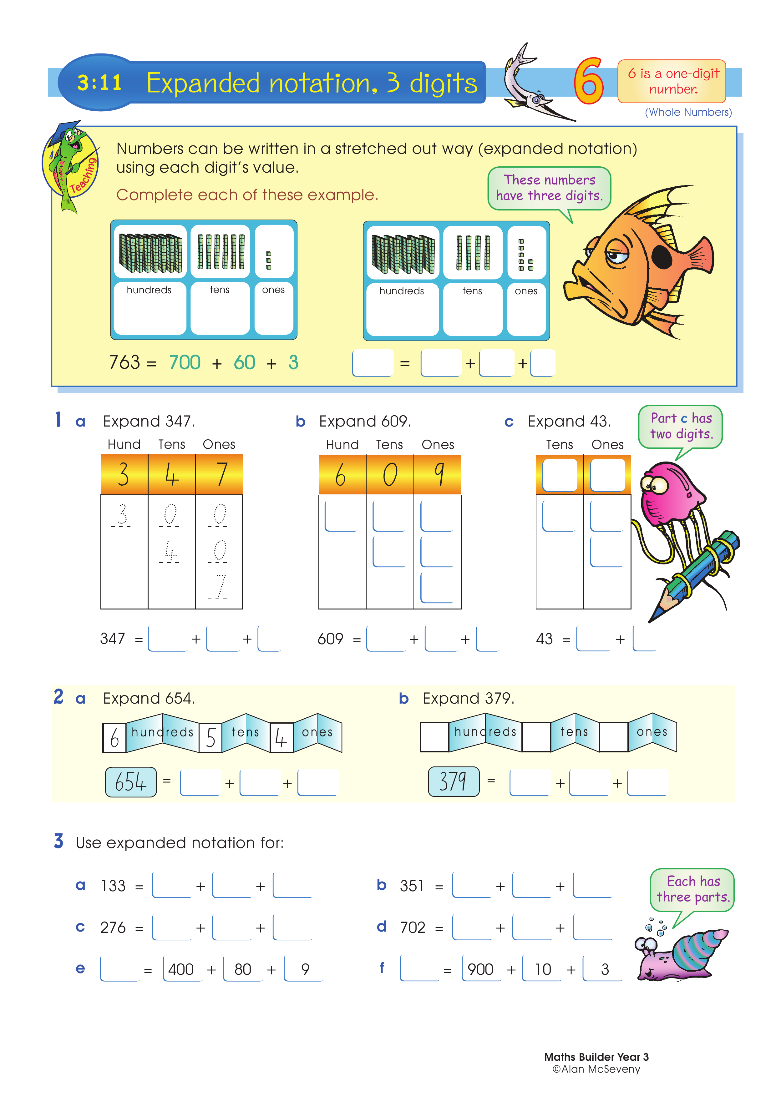 Expanded notation, 3 digits — worksheet preview