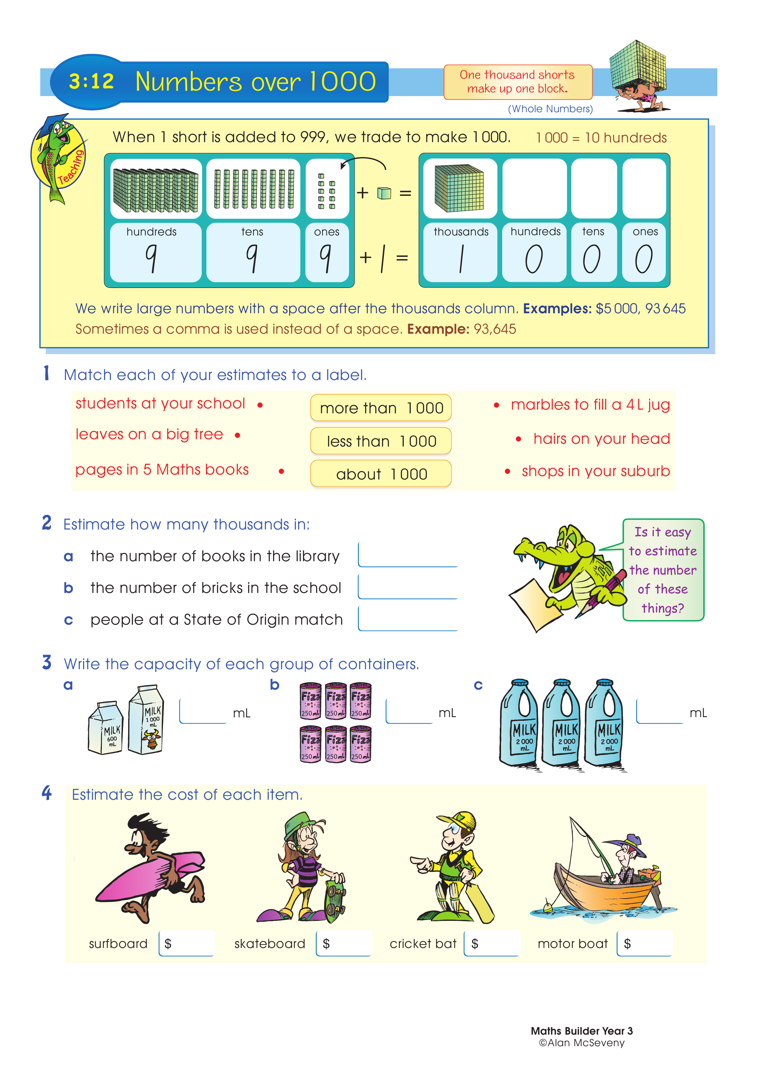 Numbers over 1000 — worksheet preview