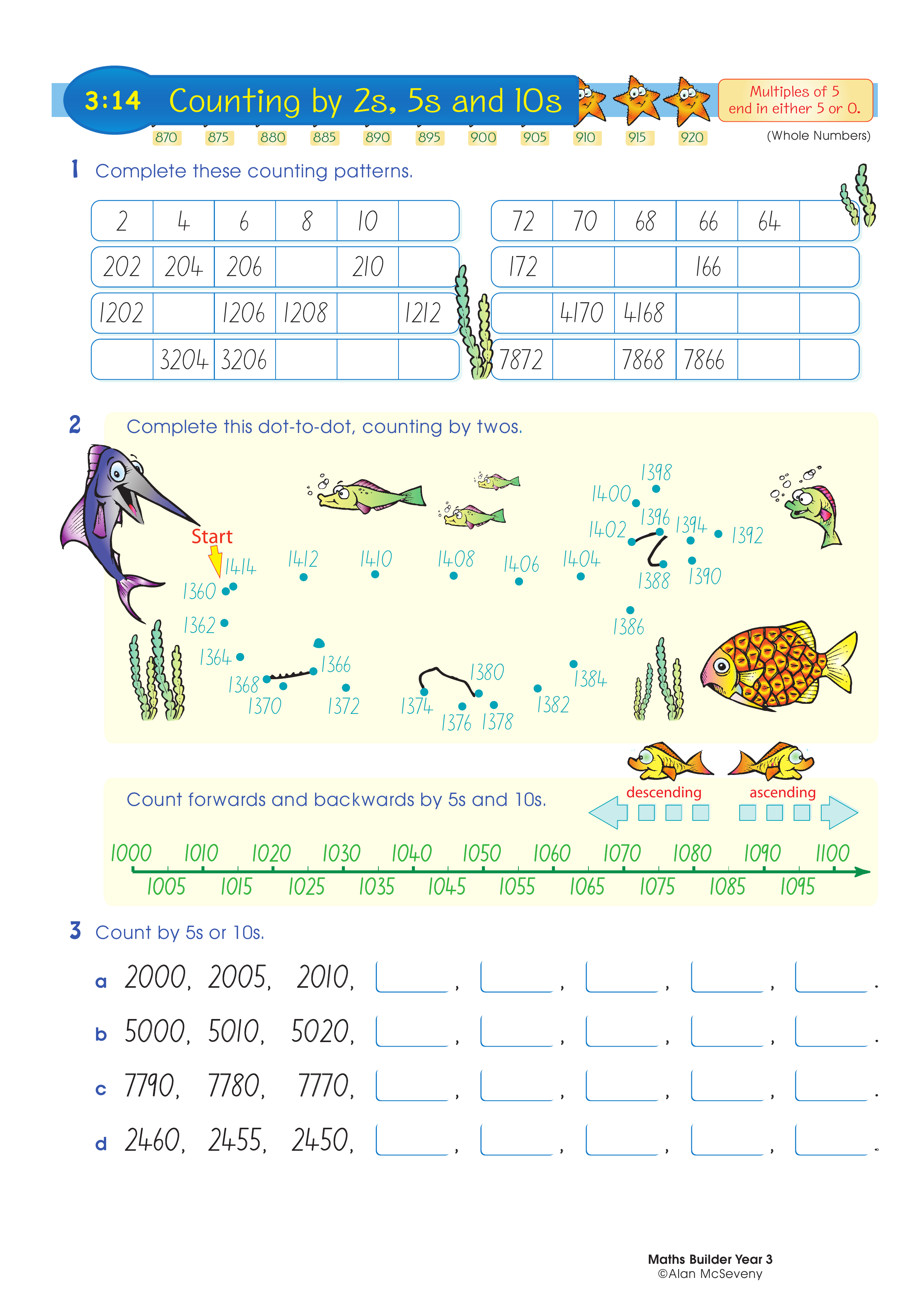 Counting by 2s, 5s and 10s — worksheet preview